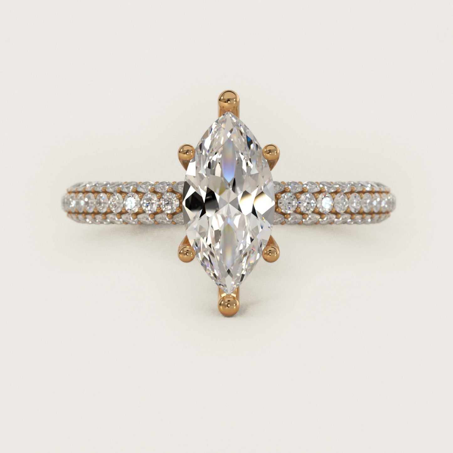 The Gallery Collection™ Rolled MicropavŽ Diamond Engagement Ring in 14K Yellow Gold (3/8 ct. tw.) - Marquise Center