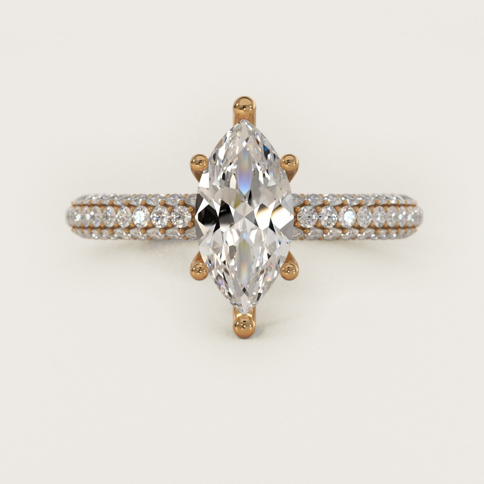 The Gallery Collection™ Rolled MicropavŽ Diamond Engagement Ring in 14K Yellow Gold (3/8 ct. tw.) - Marquise Center