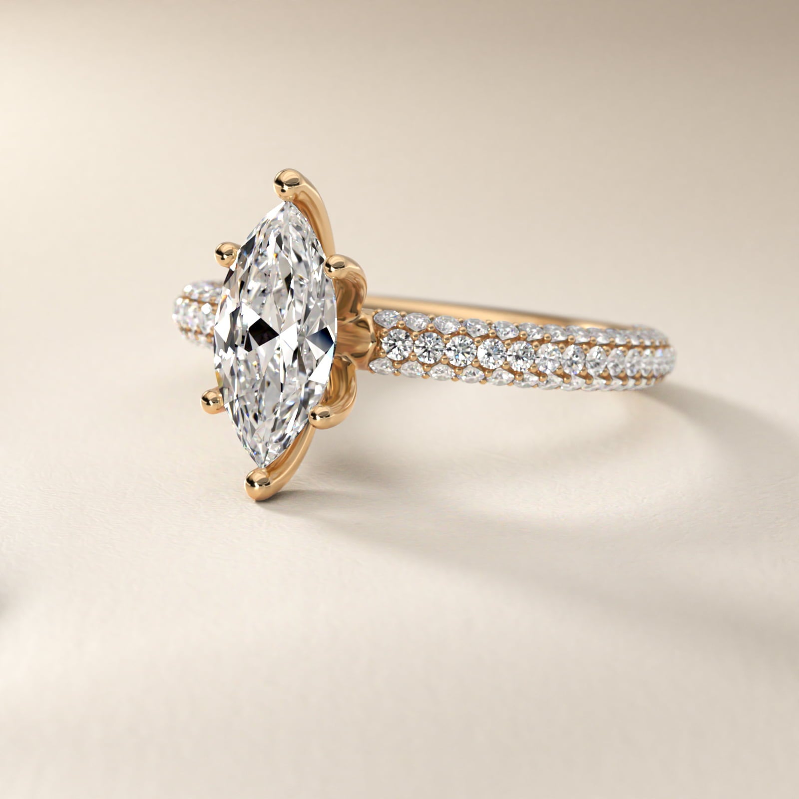The Gallery Collection™ Rolled MicropavŽ Diamond Engagement Ring in 14K Yellow Gold (3/8 ct. tw.) - Marquise Center