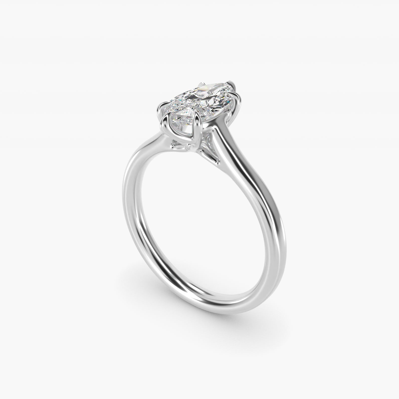 The Gallery Collection Six-Prong Trellis Solitaire Diamond Engagement Ring in Platinum - Marquise Center