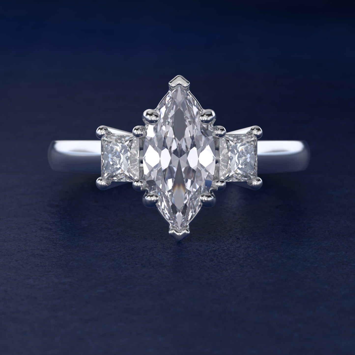 The Gallery Collectionª Princess-Cut Three-Stone Diamond Engagement Ring in Platinum (3/8 ct. tw.) - Marquise Center
