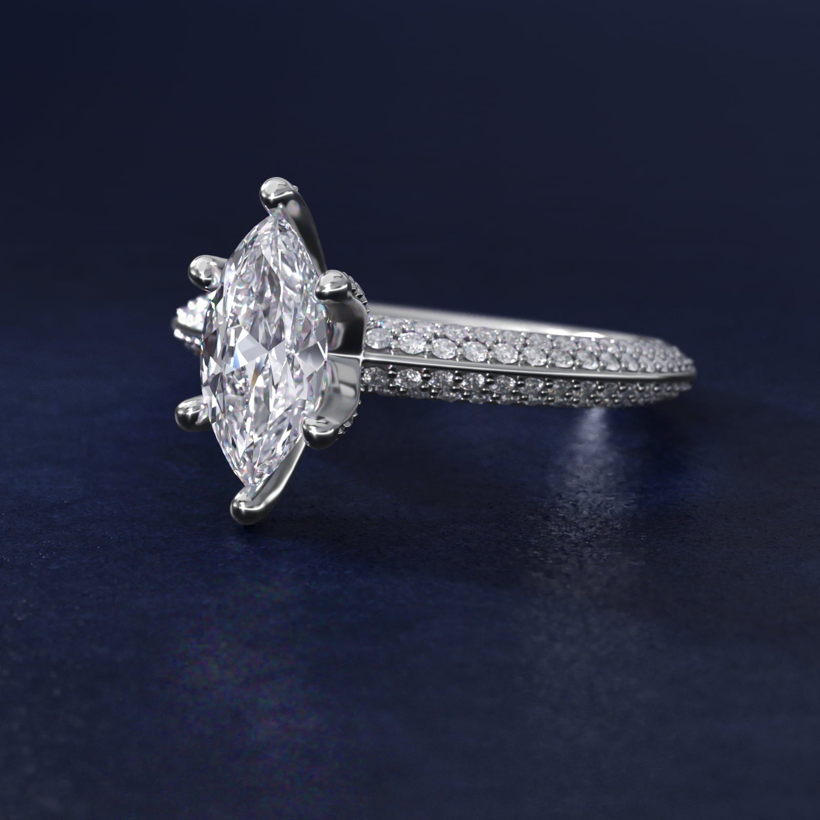 The Gallery Collection? Rolled Micropav? Diamond Engagement Ring in Platinum (3/8 ct. tw.) - Marquise Center