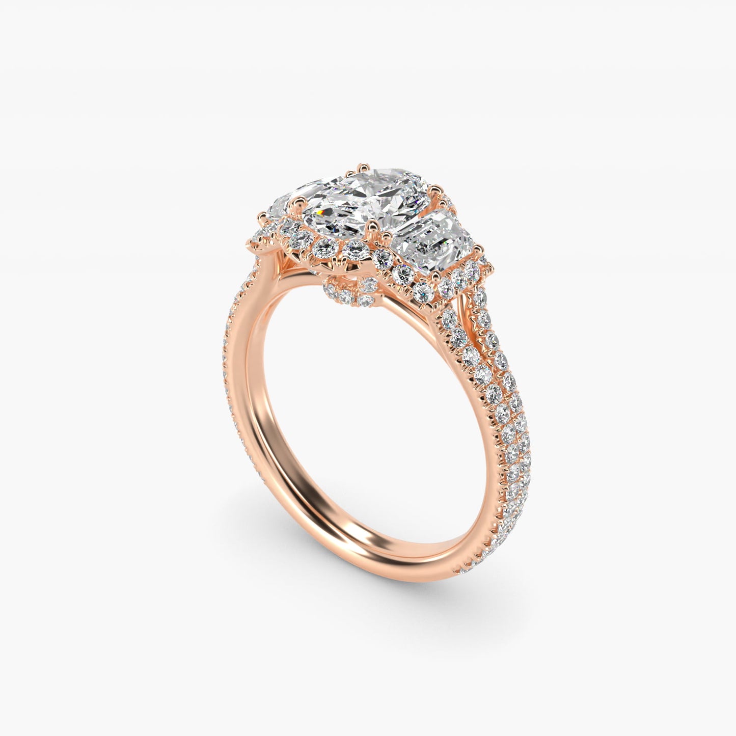 The Gallery Collection™ Vintage Three Stone Trapezoid Diamond Engagement Ring 18k Rose Gold - Oval Center