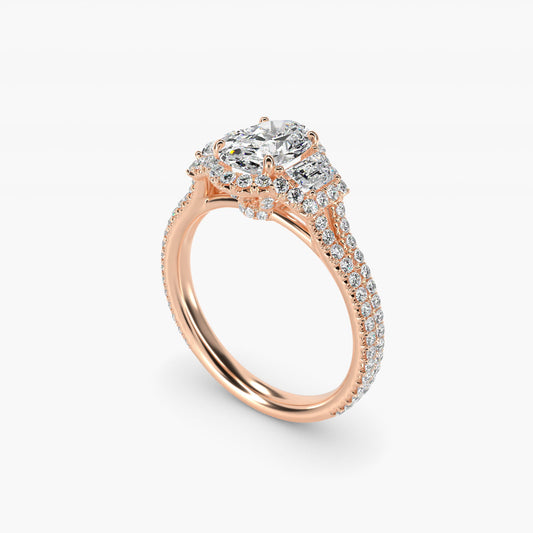 The Gallery Collection™ Emerald Three Stone Halo Diamond Engagement Ring in 18k Rose Gold (1.50 ct. tw.) - Oval Center