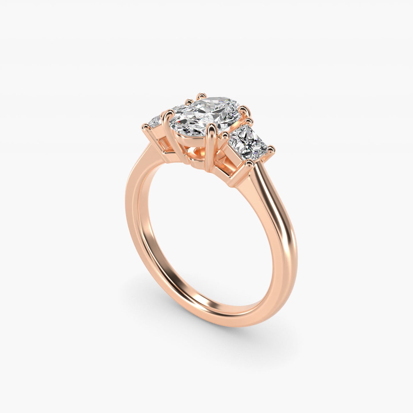 The Gallery Collectionª Princess-Cut Three-Stone Diamond Engagement Ring in 18k Rose Gold (3/8 ct. tw.) - Oval Center