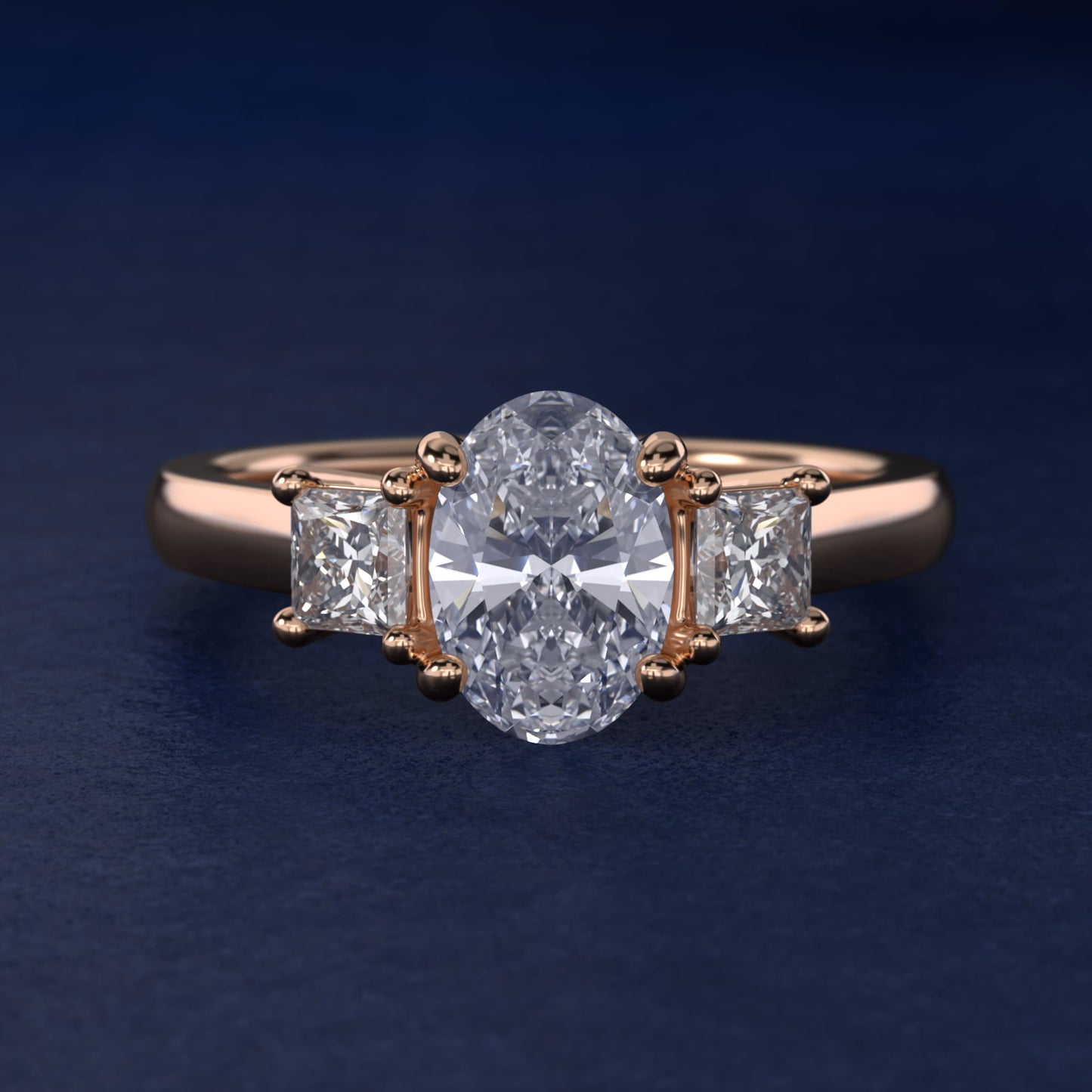 The Gallery Collection™ Princess-Cut Three-Stone Diamond Engagement Ring in 14k Rose Gold (3/8 ct. tw.) - Oval Center