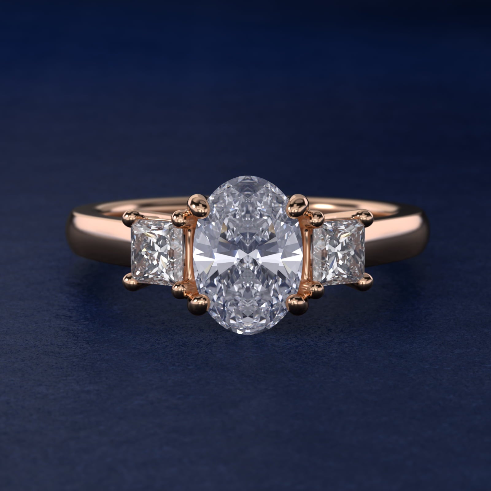 The Gallery Collectionª Princess-Cut Three-Stone Diamond Engagement Ring in 18k Rose Gold (3/8 ct. tw.) - Oval Center