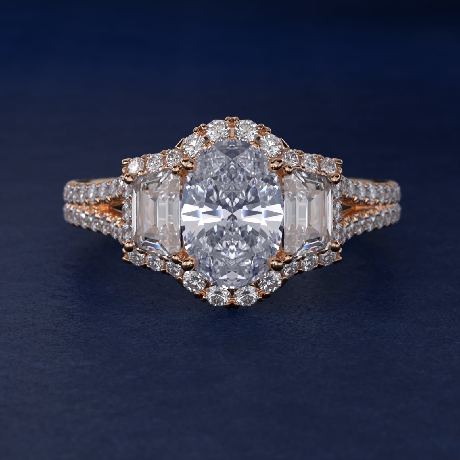 The Gallery Collection? Floating Diamond Engagement Ring in 18k Rose Gold (1/3 ct. tw.) - Oval Center