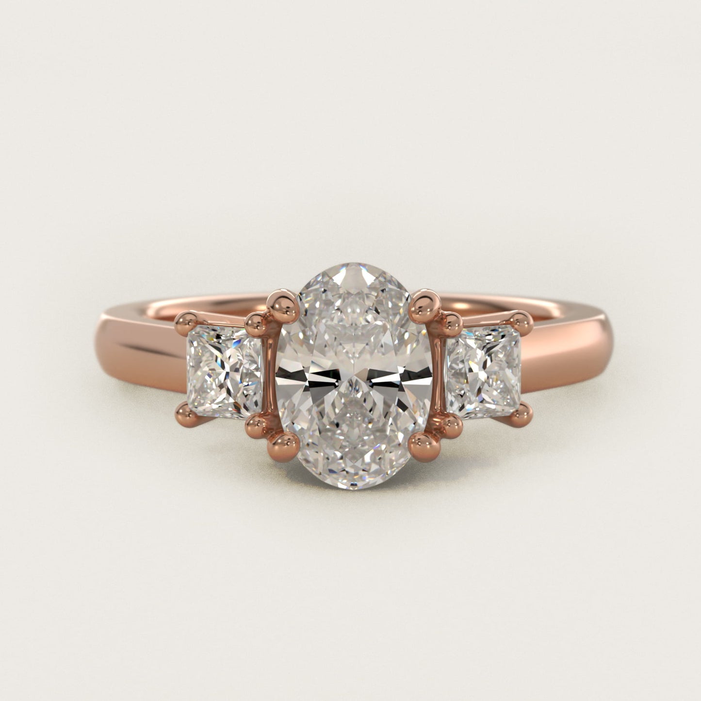 The Gallery Collectionª Princess-Cut Three-Stone Diamond Engagement Ring in 18k Rose Gold (3/8 ct. tw.) - Oval Center