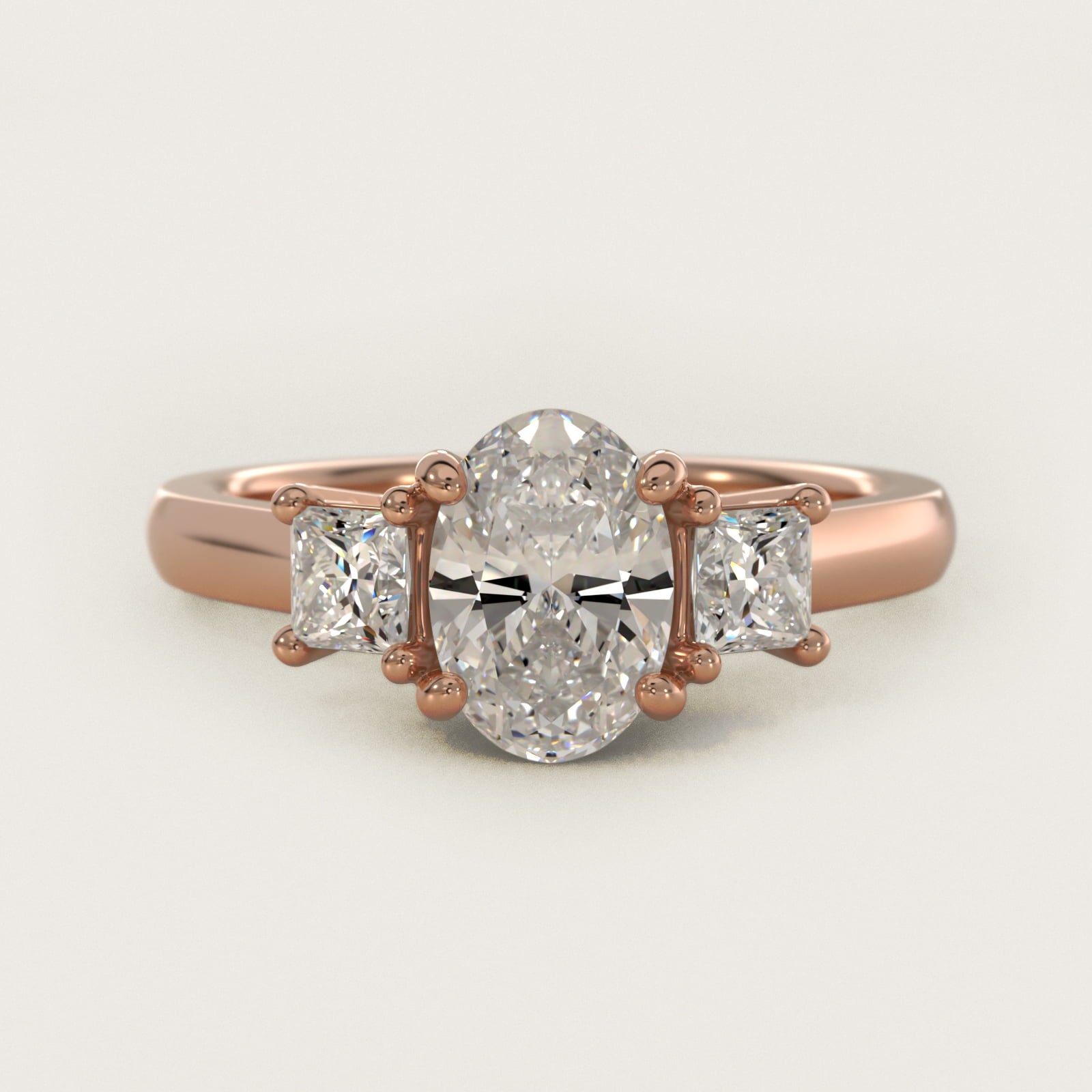 The Gallery Collectionª Princess-Cut Three-Stone Diamond Engagement Ring in 18k Rose Gold (3/8 ct. tw.) - Oval Center