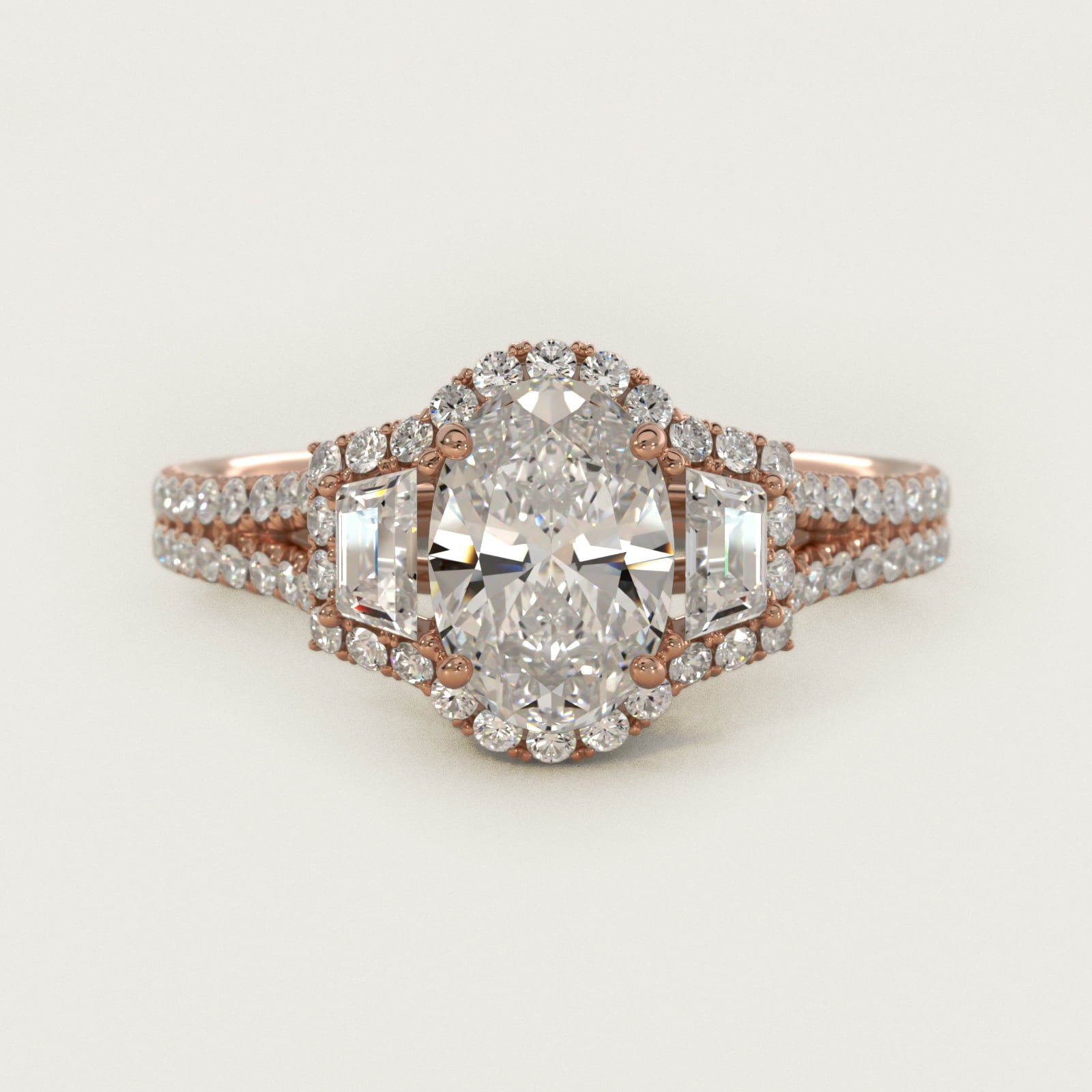 The Gallery Collection? Cathedral Pav? Diamond Engagement Ring in 18k Rose Gold (5/8 ct. tw.) - Oval Center