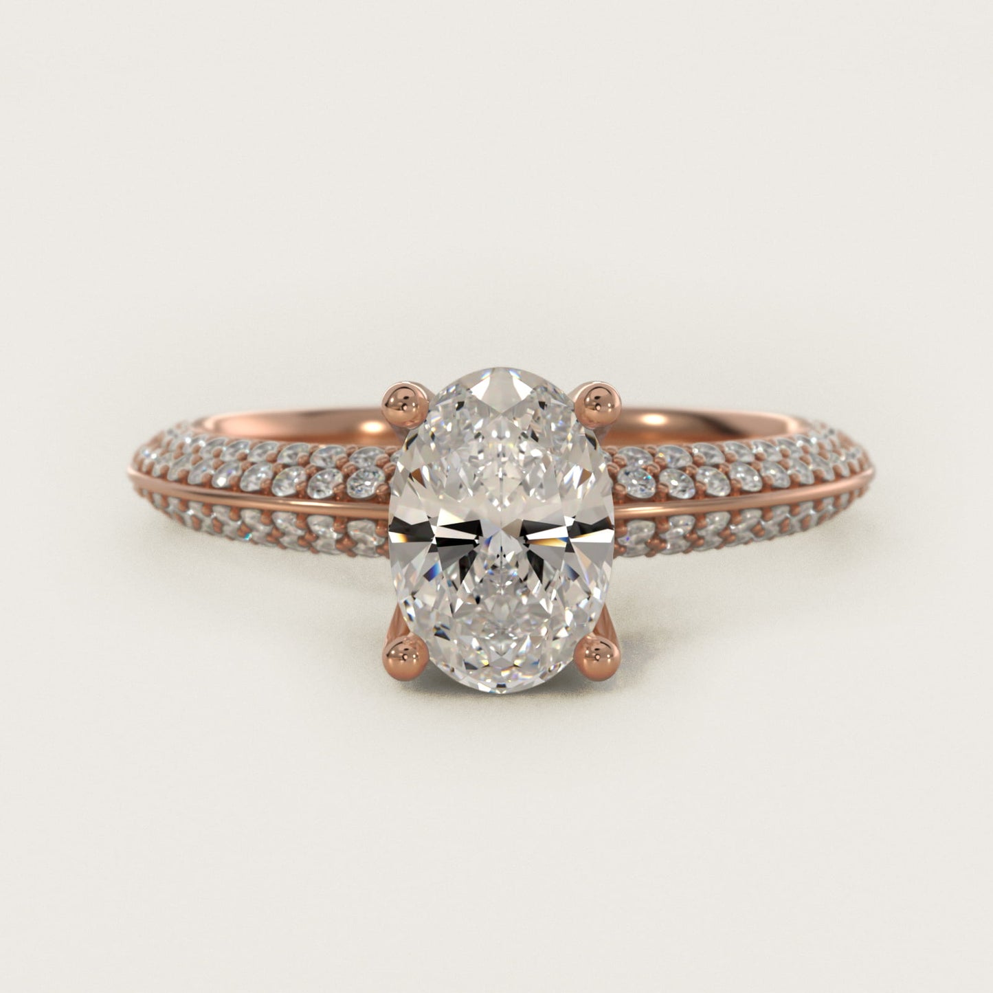 The Gallery Collection™ Knife Edge MicropavŽ Diamond Engagement Ring in 18k Rose Gold (3/8 ct. tw.) - Oval Center