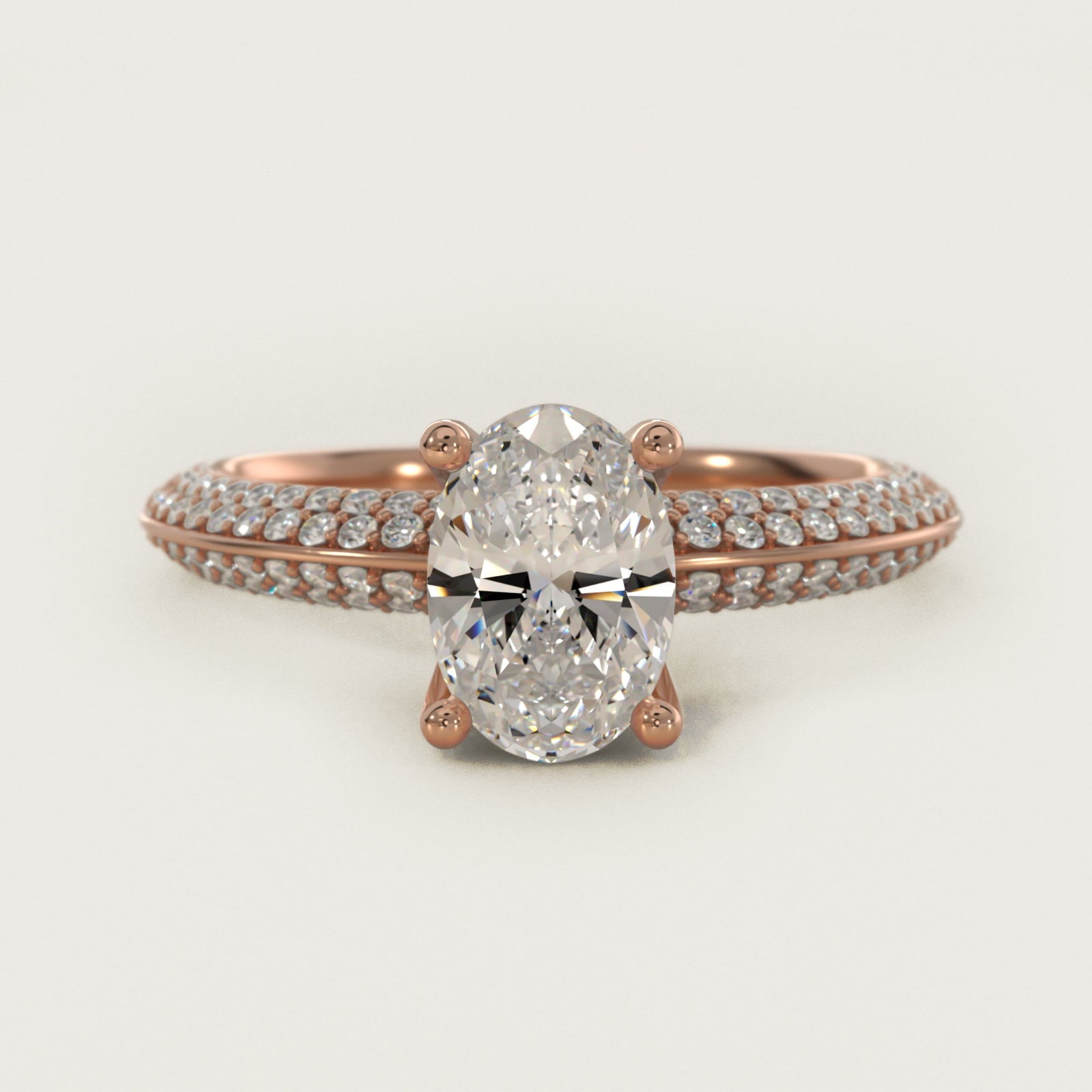 The Gallery Collection™ Knife Edge MicropavŽ Diamond Engagement Ring in 18k Rose Gold (3/8 ct. tw.) - Oval Center