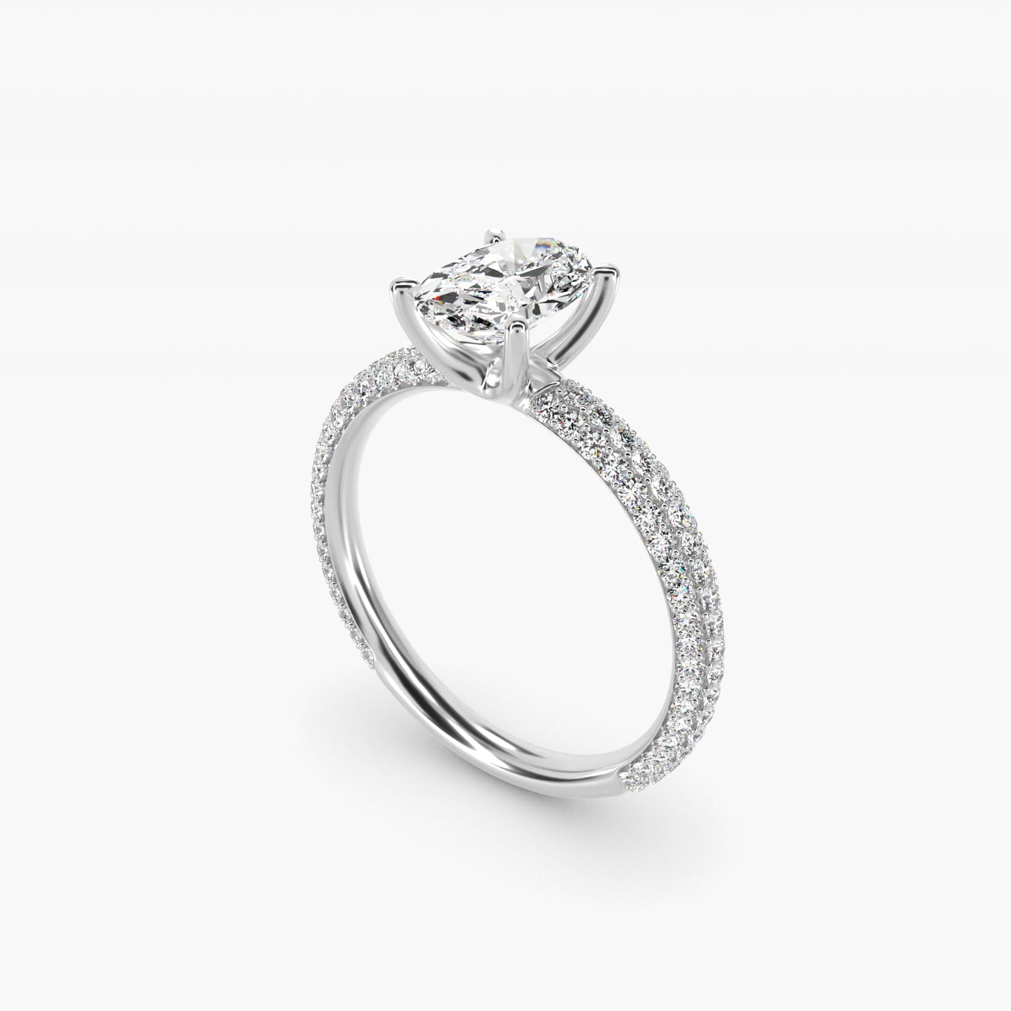 The Gallery Collection™ Rolled MicropavŽ Diamond Engagement Ring in 14k White Gold (3/8 ct. tw.) - Oval Center