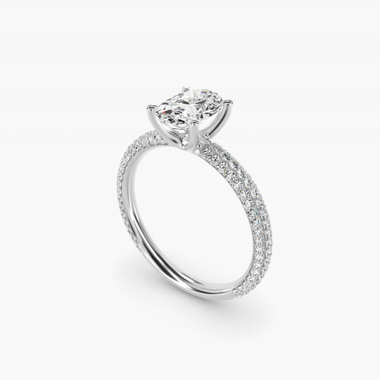 The Gallery Collection™ Rolled MicropavŽ Diamond Engagement Ring in 14k White Gold (3/8 ct. tw.) - Oval Center