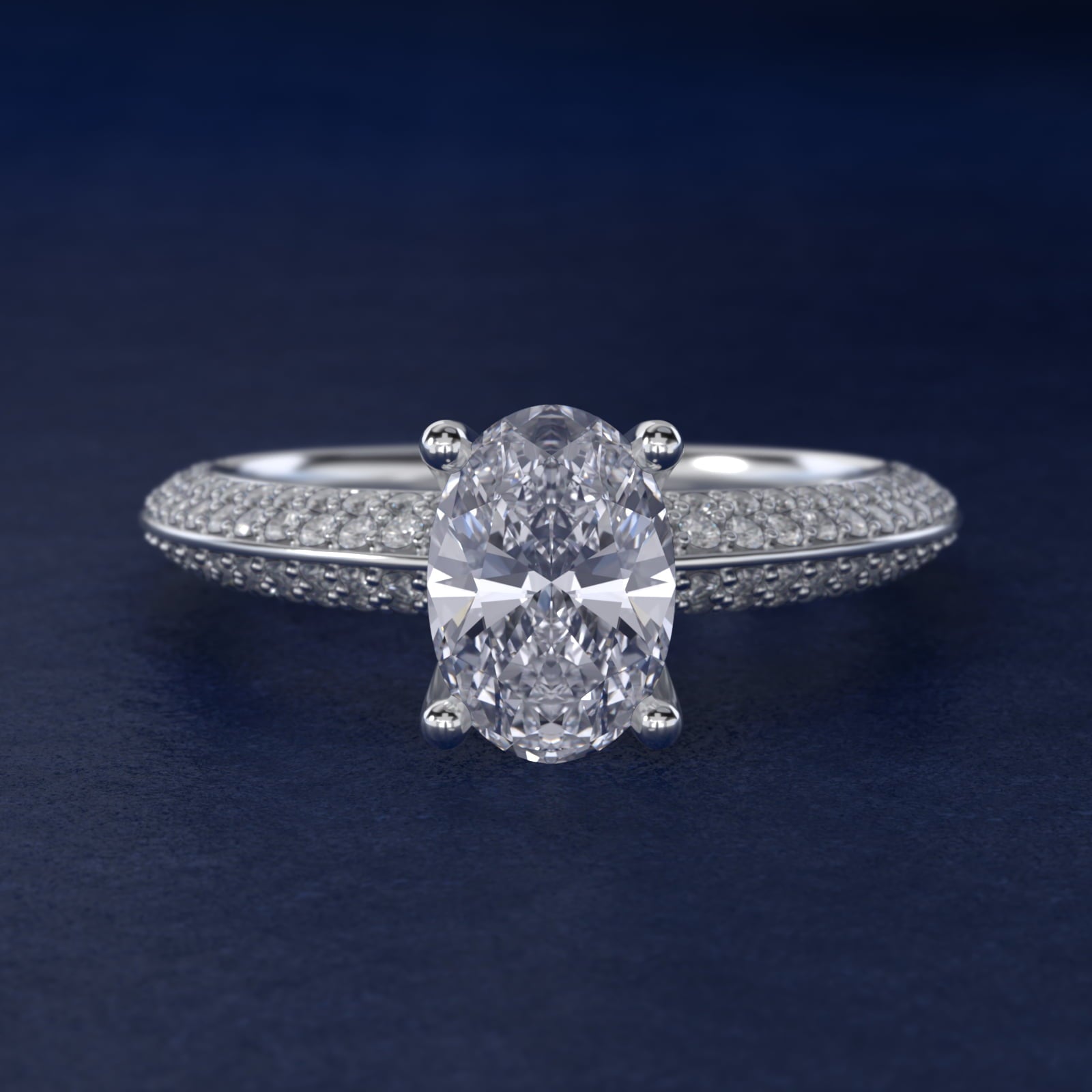 The Gallery Collection™ Knife Edge MicropavŽ Diamond Engagement Ring in 14k White Gold (3/8 ct. tw.) - Oval Center
