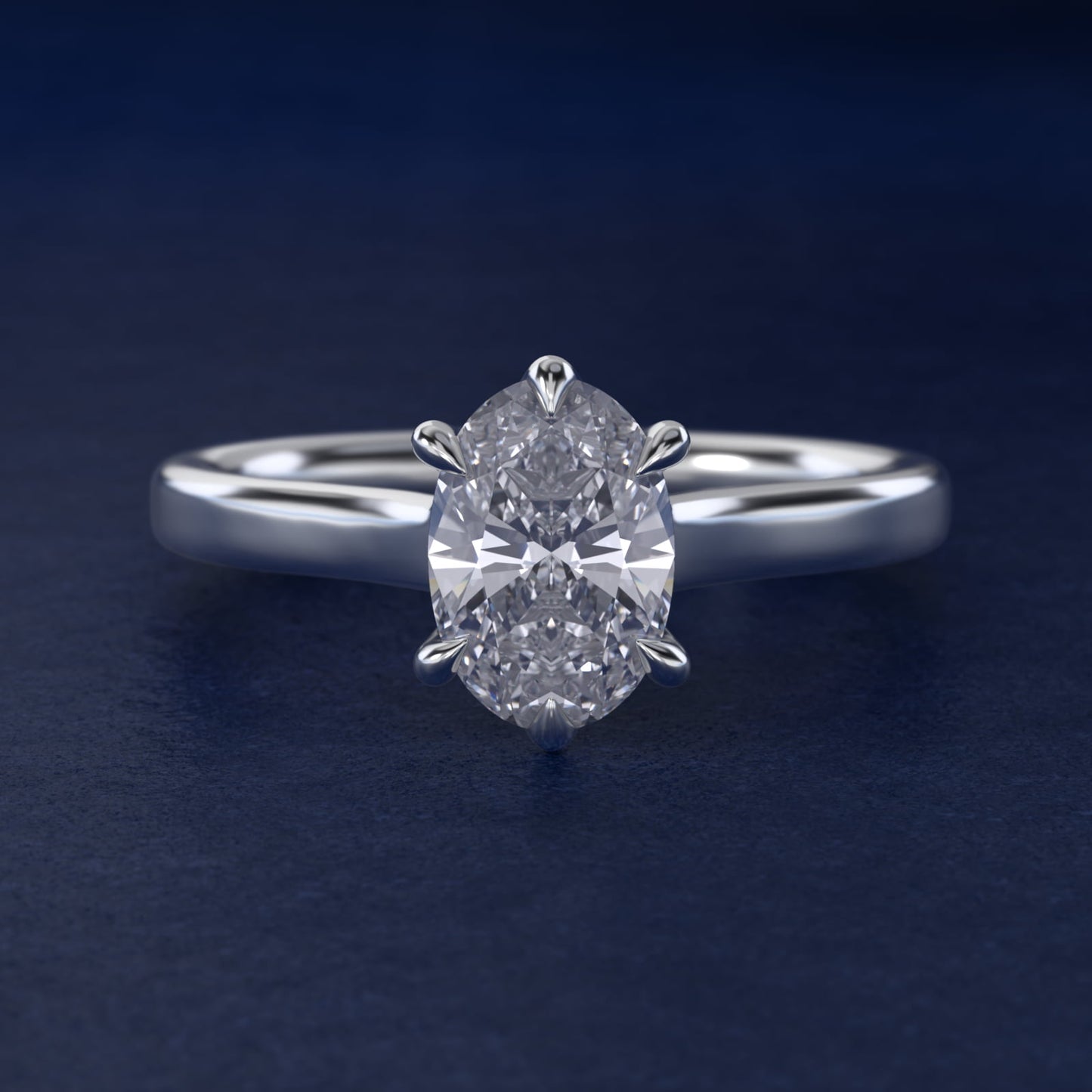 The Gallery Collection Six-Prong Trellis Solitaire Diamond Engagement Ring in 18k White Gold - Oval Center