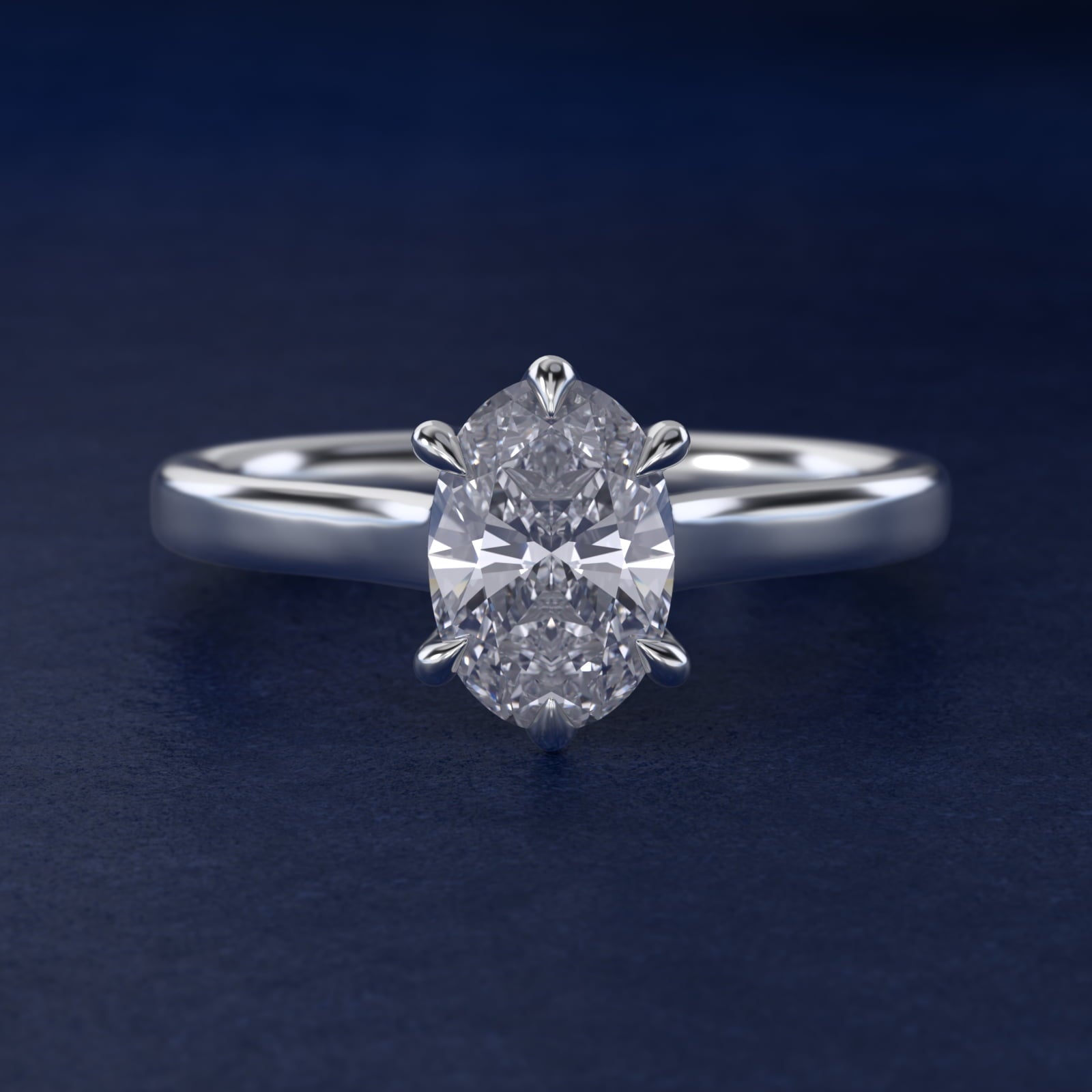 The Gallery Collection Six-Prong Trellis Solitaire Diamond Engagement Ring in 18k White Gold - Oval Center