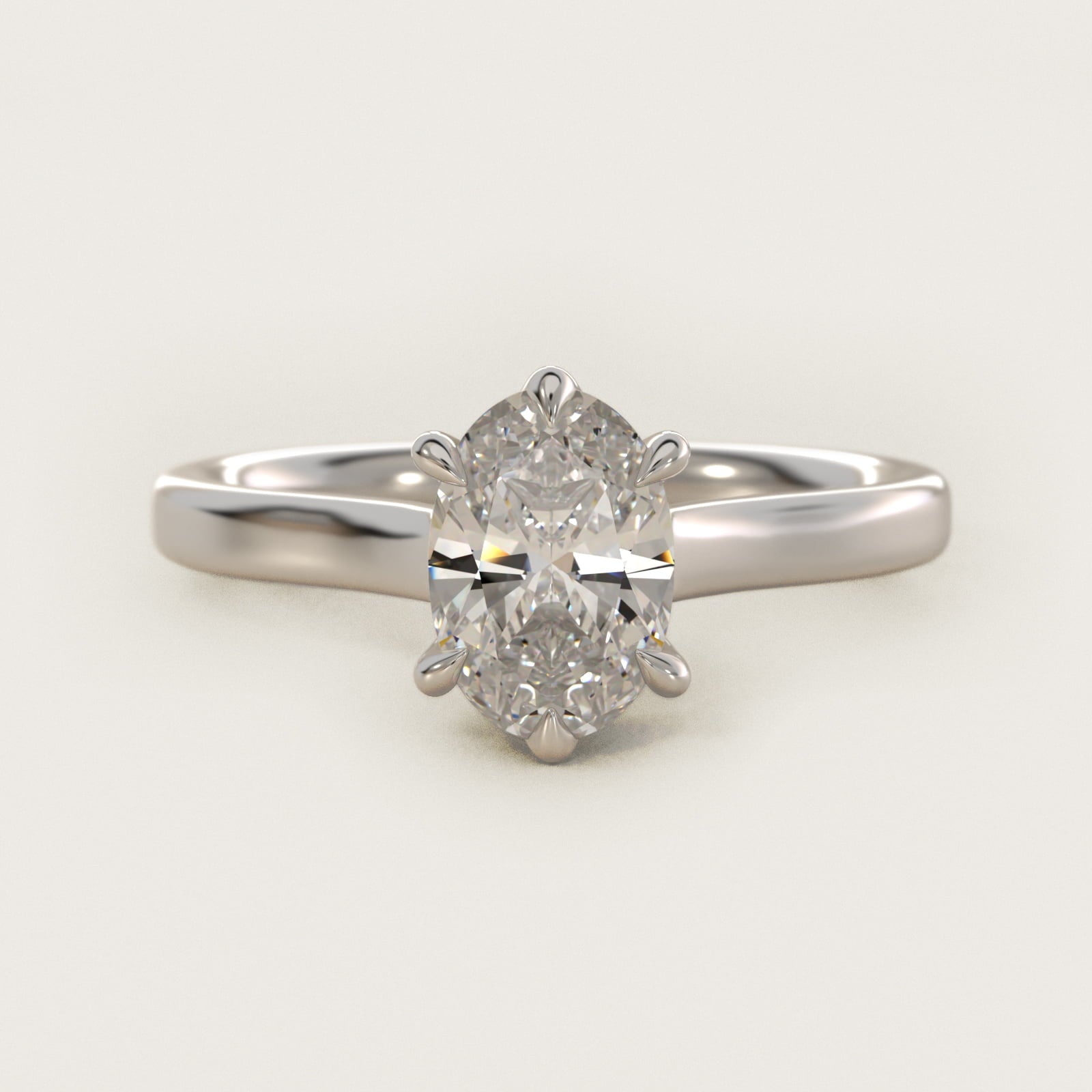 The Gallery Collection Six-Prong Trellis Solitaire Diamond Engagement Ring in 18k White Gold - Oval Center