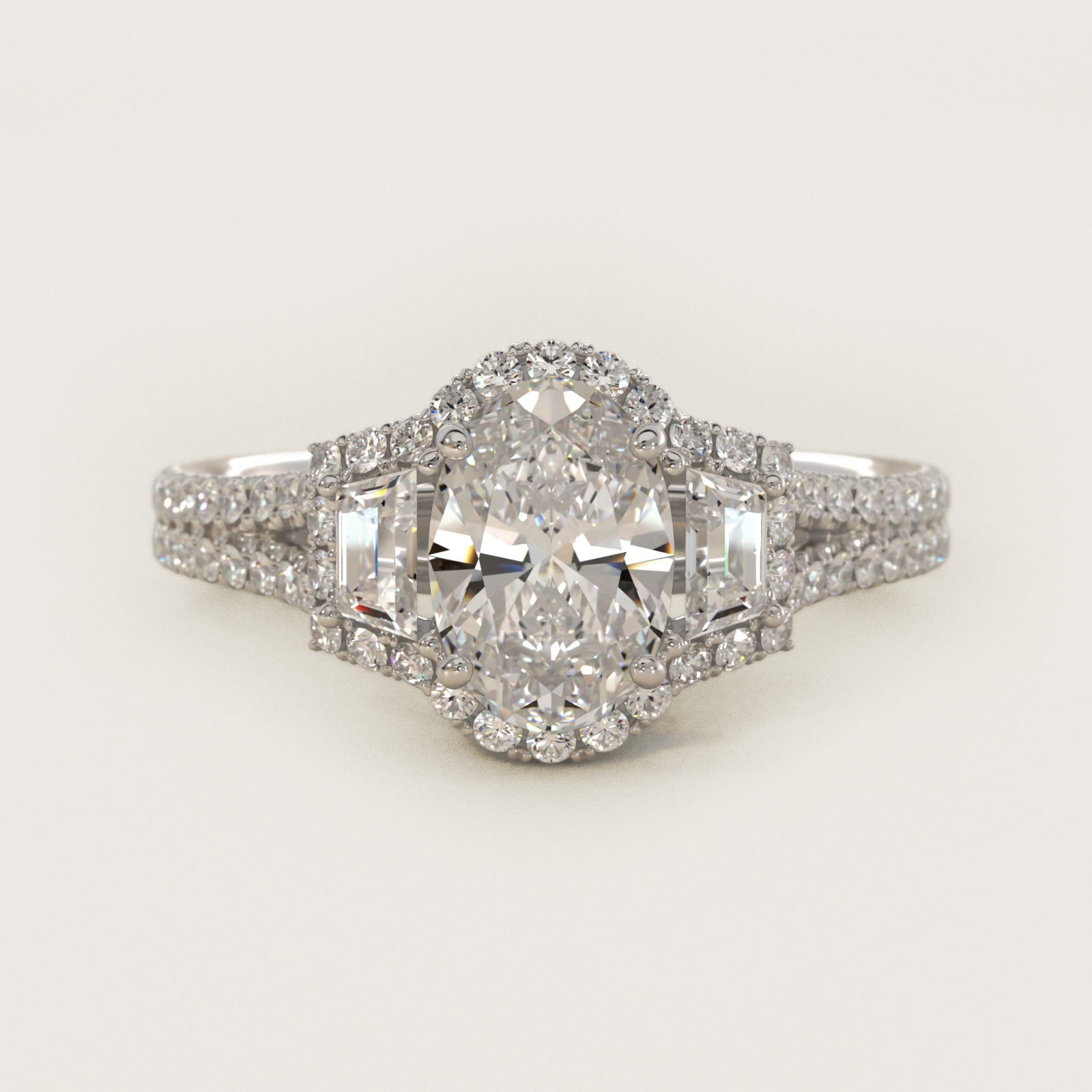 The Gallery Collection? Rolled Micropav? Diamond Engagement Ring in 18k White Gold (3/8 ct. tw.) - Oval Center
