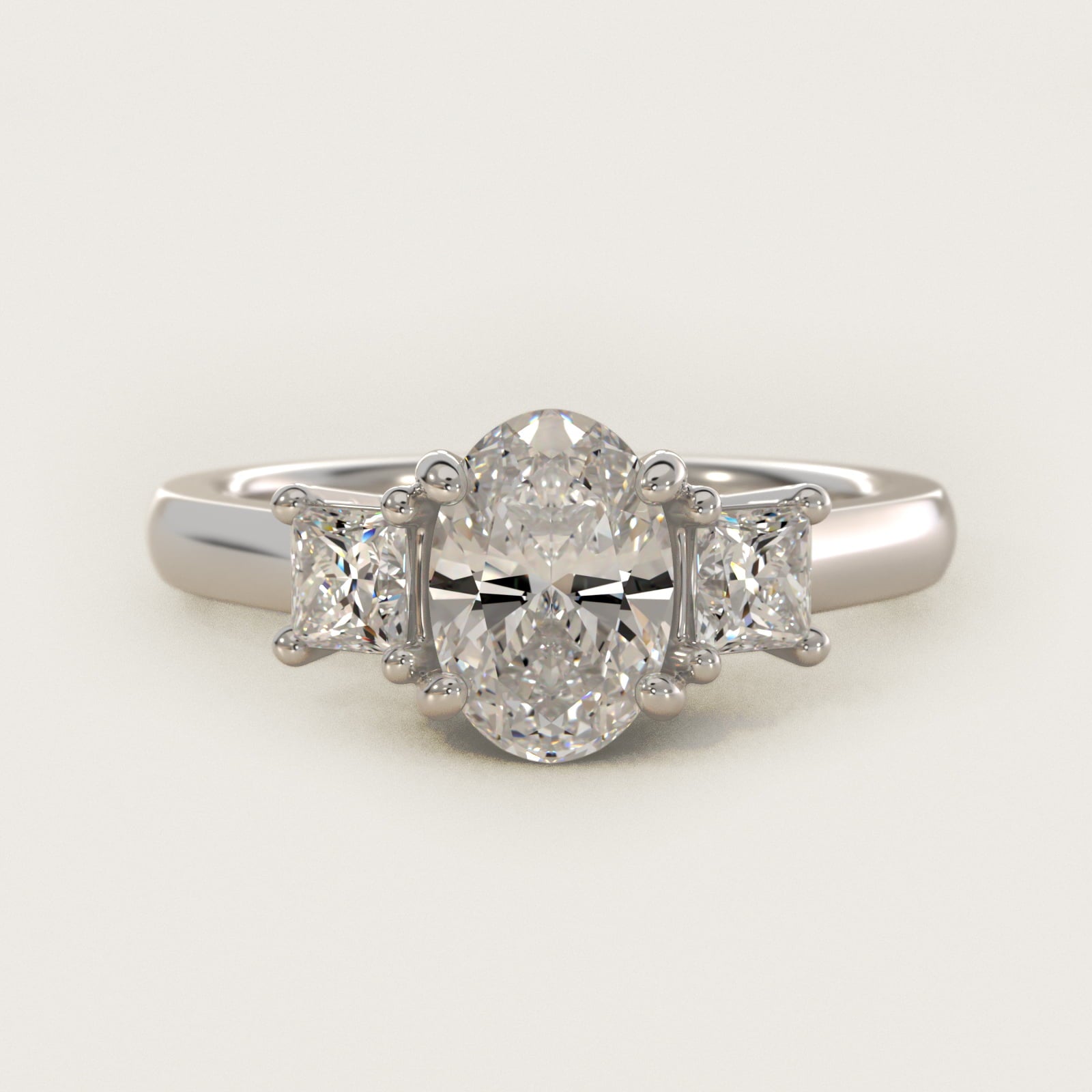 The Gallery Collectionª Princess-Cut Three-Stone Diamond Engagement Ring in 18k White Gold (3/8 ct. tw.) - Oval Center