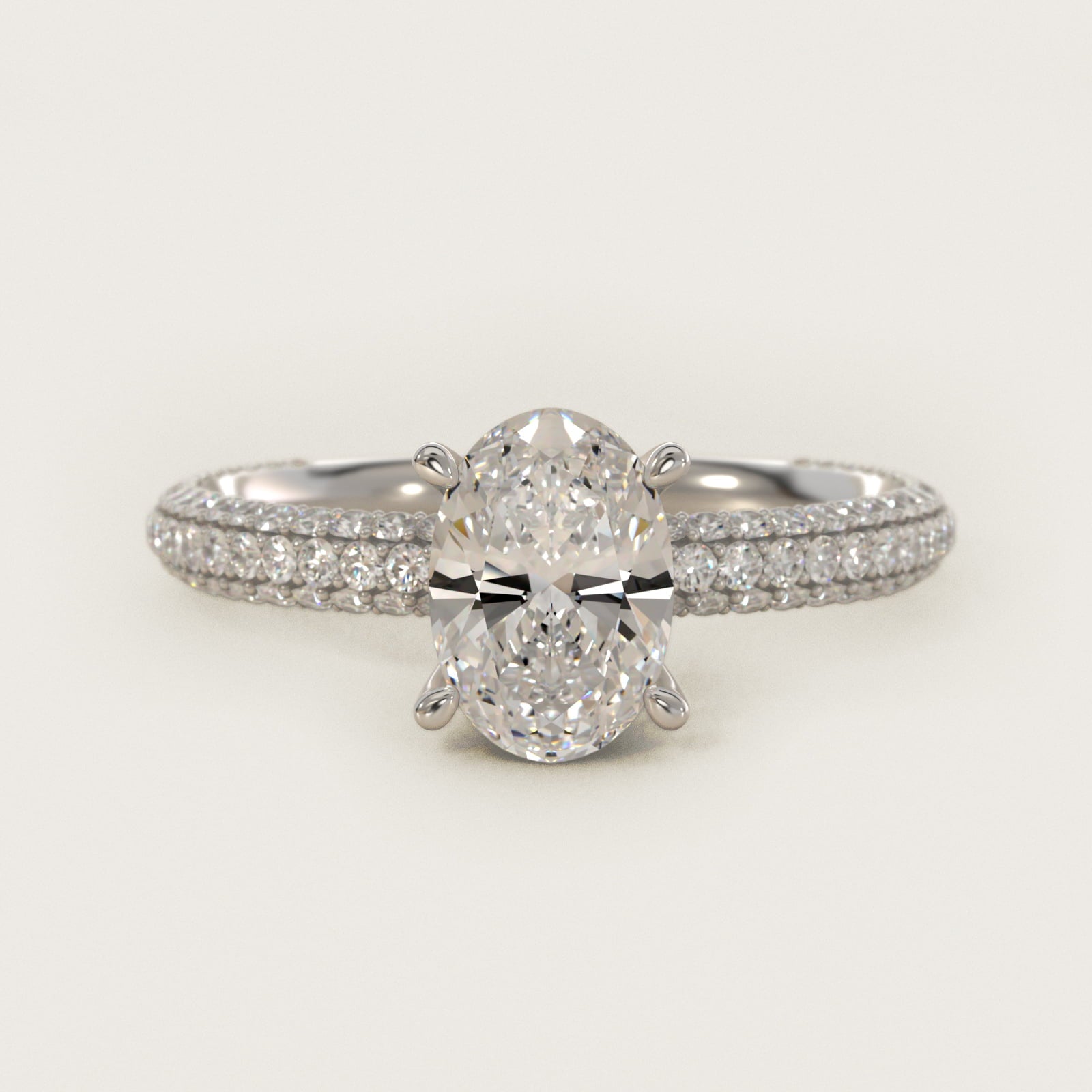 The Gallery Collection™ Rolled MicropavŽ Diamond Engagement Ring in 14k White Gold (3/8 ct. tw.) - Oval Center