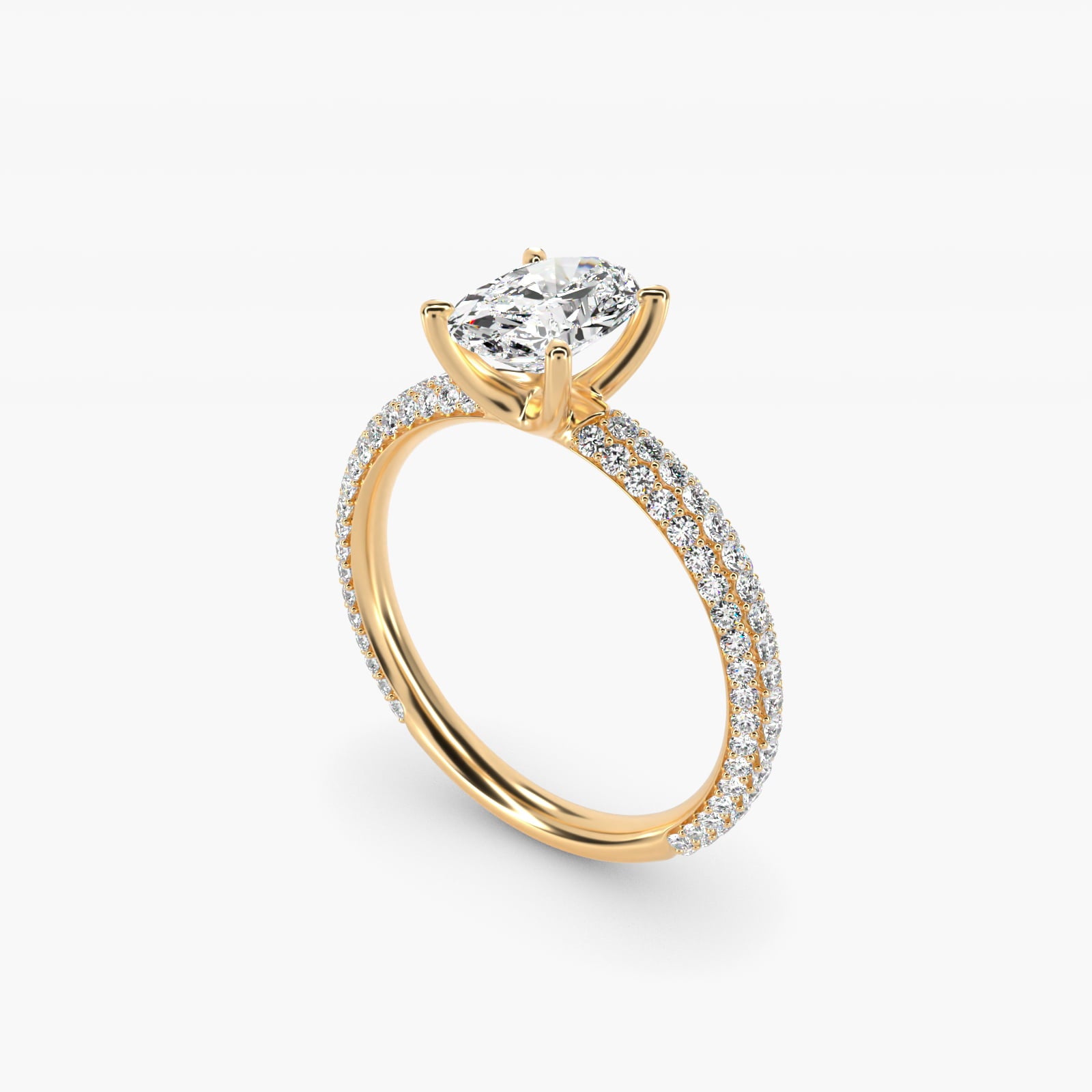 The Gallery Collection™ Rolled MicropavŽ Diamond Engagement Ring in 14K Yellow Gold (3/8 ct. tw.) - Oval Center