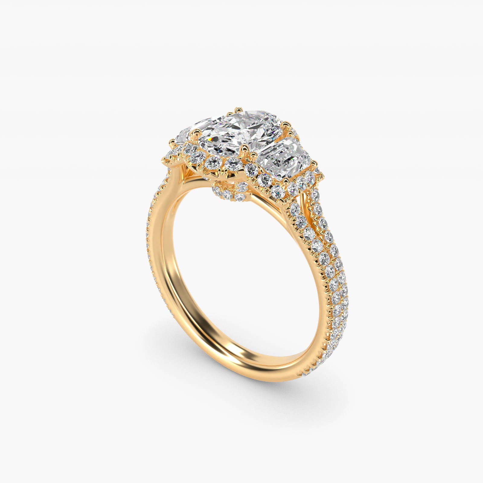 The Gallery Collection™ Vintage Three Stone Trapezoid Diamond Engagement Ring 18k Yellow Gold - Oval Center