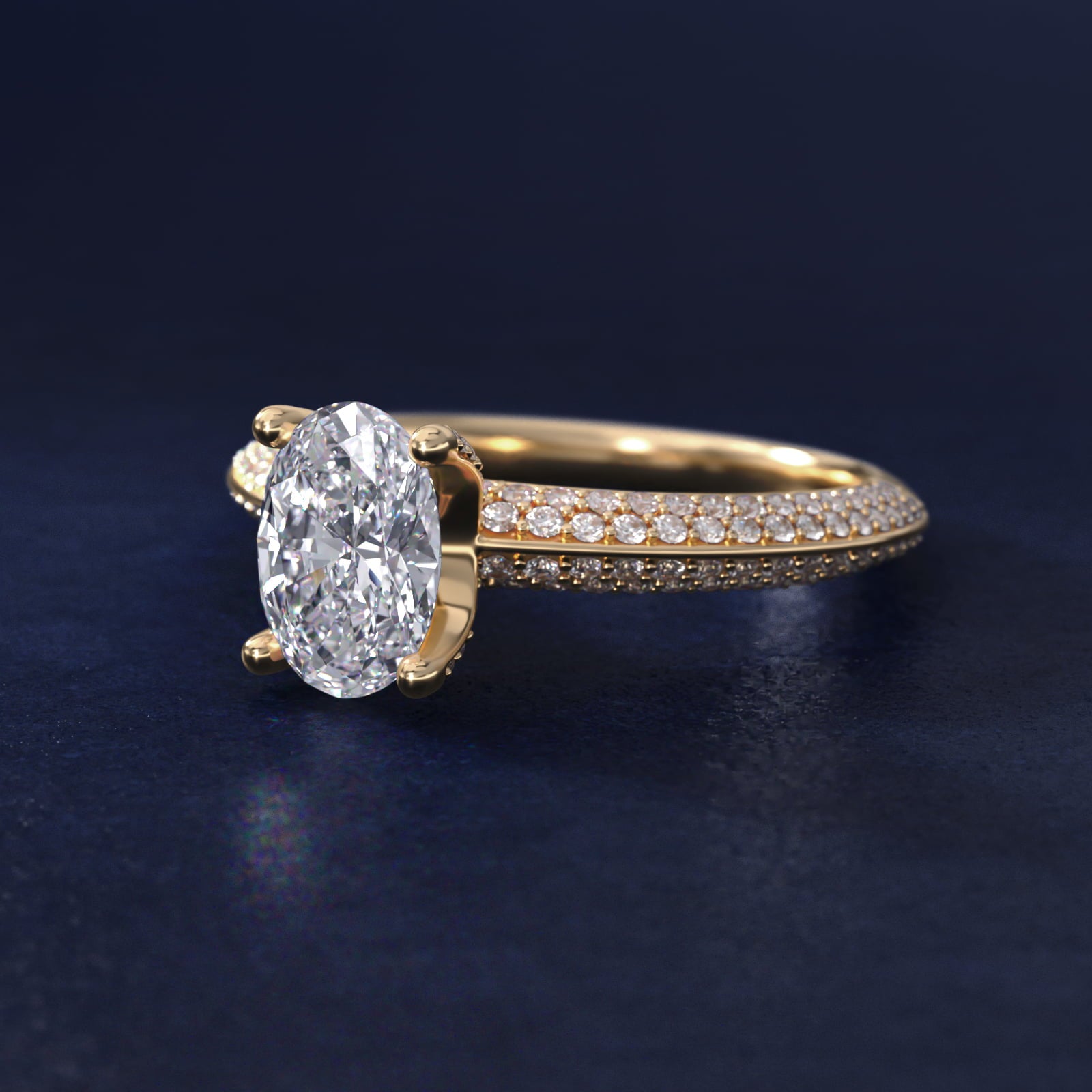 The Gallery Collection™ Knife Edge MicropavŽ Diamond Engagement Ring in 14K Yellow Gold (3/8 ct. tw.) - Oval Center