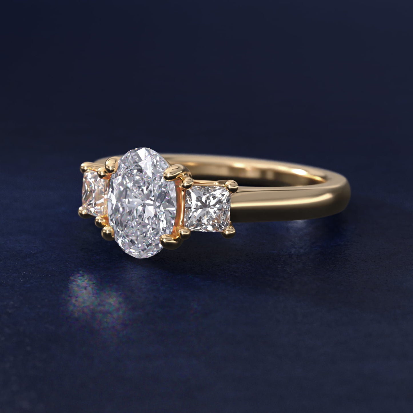 The Gallery Collectionª Princess-Cut Three-Stone Diamond Engagement Ring in 18k Yellow Gold (3/8 ct. tw.) - Oval Center