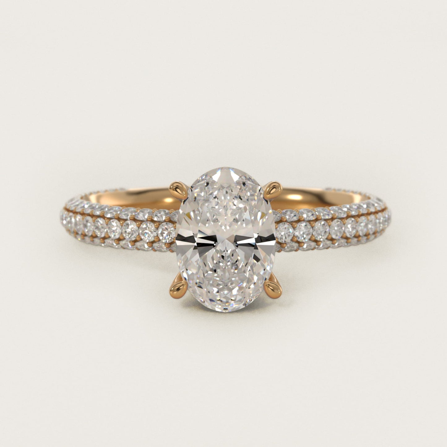 The Gallery Collection™ Rolled MicropavŽ Diamond Engagement Ring in 14K Yellow Gold (3/8 ct. tw.) - Oval Center