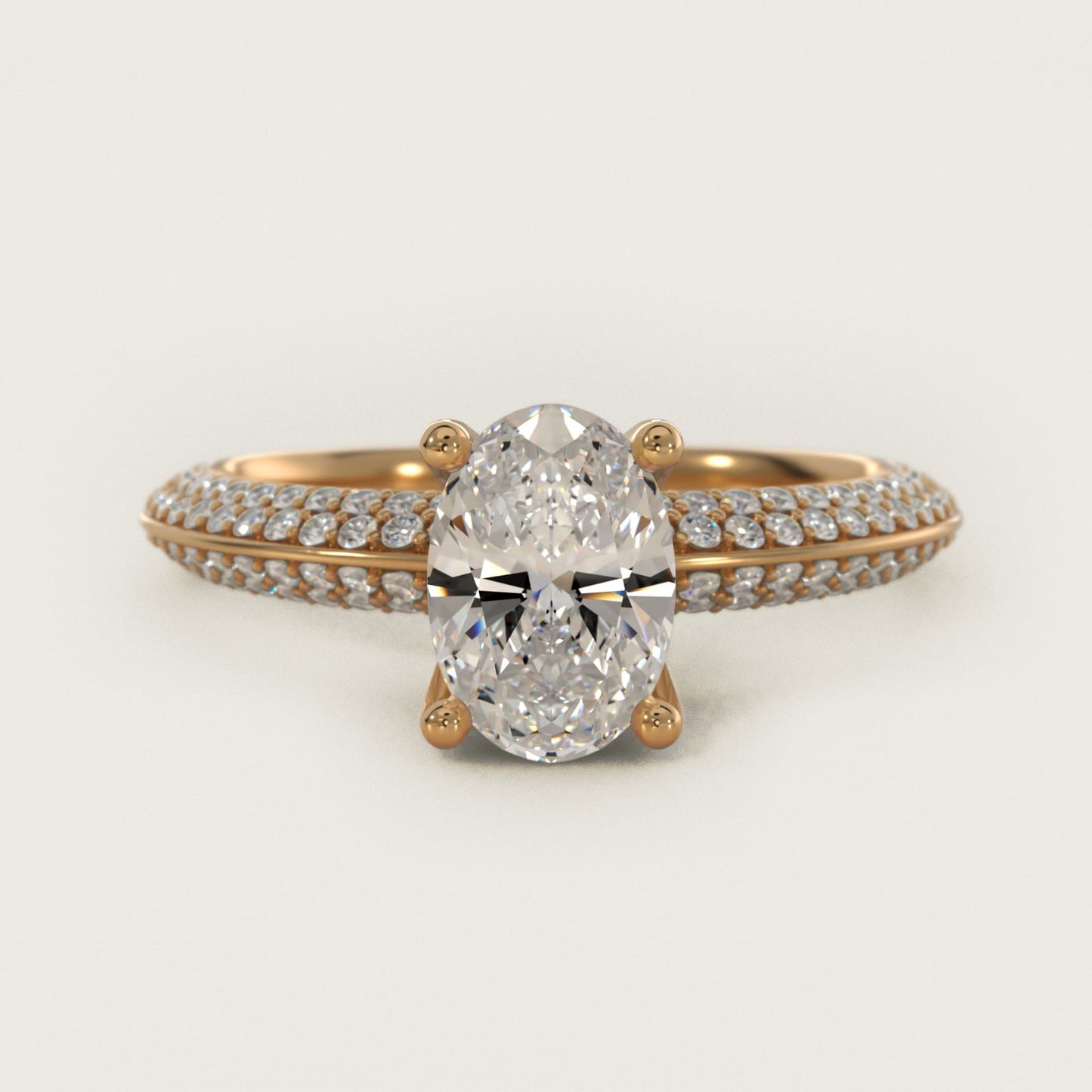 The Gallery Collection™ Knife Edge MicropavŽ Diamond Engagement Ring in 14K Yellow Gold (3/8 ct. tw.) - Oval Center
