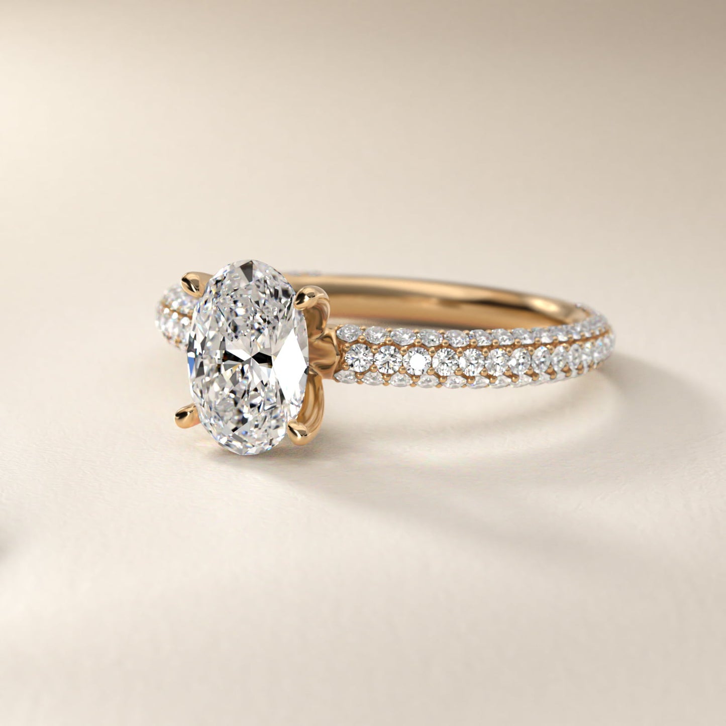 The Gallery Collection™ Rolled MicropavŽ Diamond Engagement Ring in 14K Yellow Gold (3/8 ct. tw.) - Oval Center