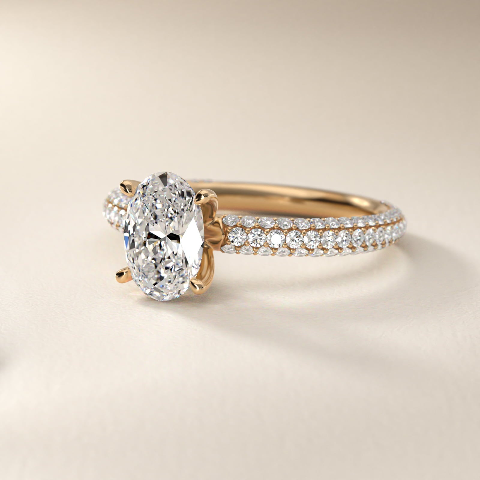 The Gallery Collection™ Rolled MicropavŽ Diamond Engagement Ring in 14K Yellow Gold (3/8 ct. tw.) - Oval Center