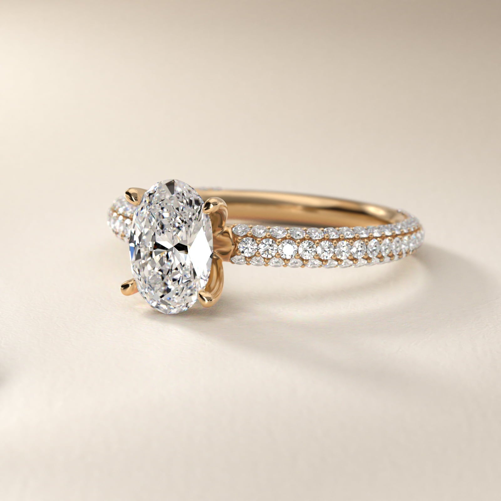 The Gallery Collection? Rolled Micropav? Diamond Engagement Ring in 18k Yellow Gold (3/8 ct. tw.) - Oval Center