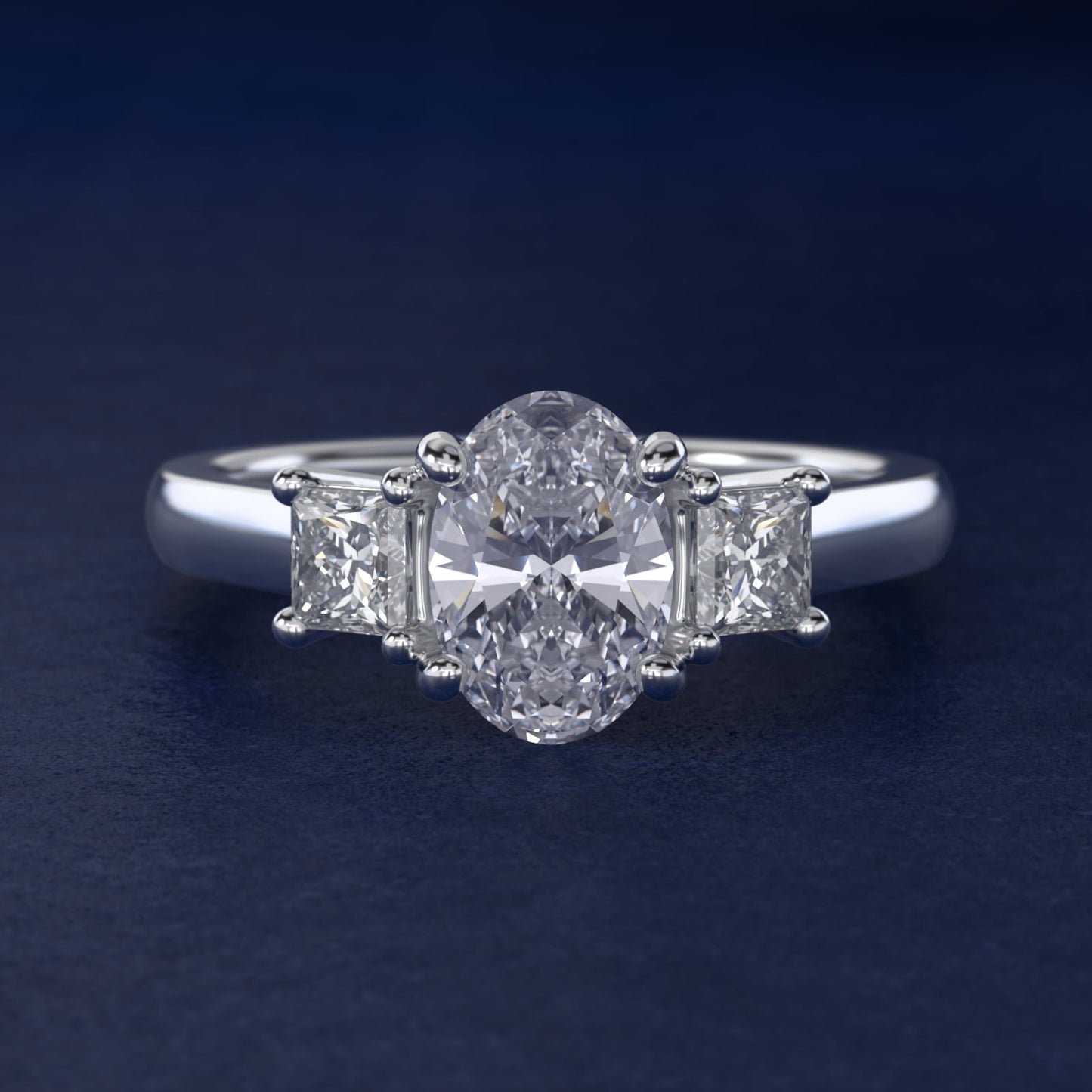 The Gallery Collectionª Princess-Cut Three-Stone Diamond Engagement Ring in Platinum (3/8 ct. tw.) - Oval Center