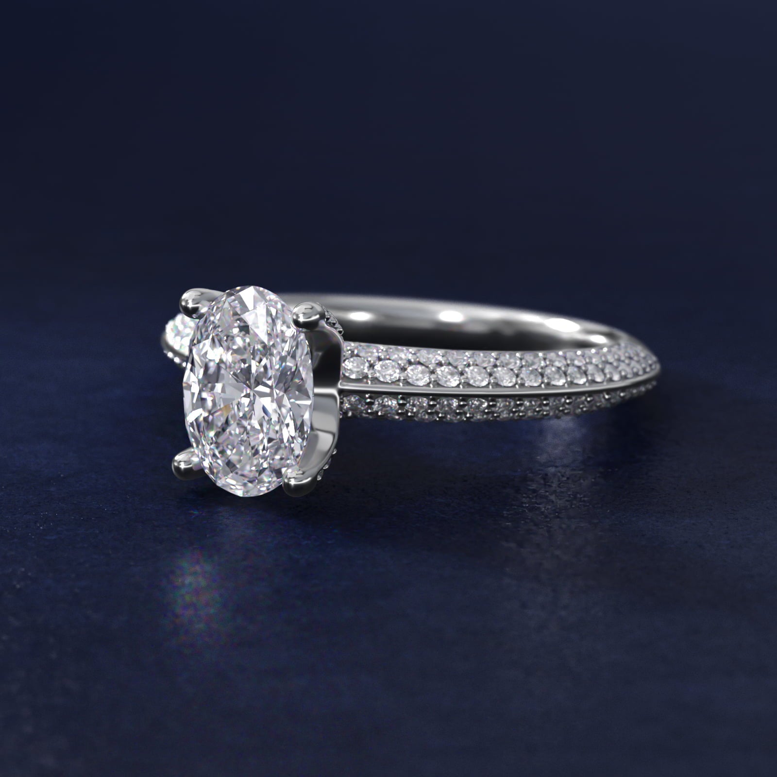 The Gallery Collection™ Knife Edge MicropavŽ Diamond Engagement Ring in Platinum (3/8 ct. tw.) - Oval Center