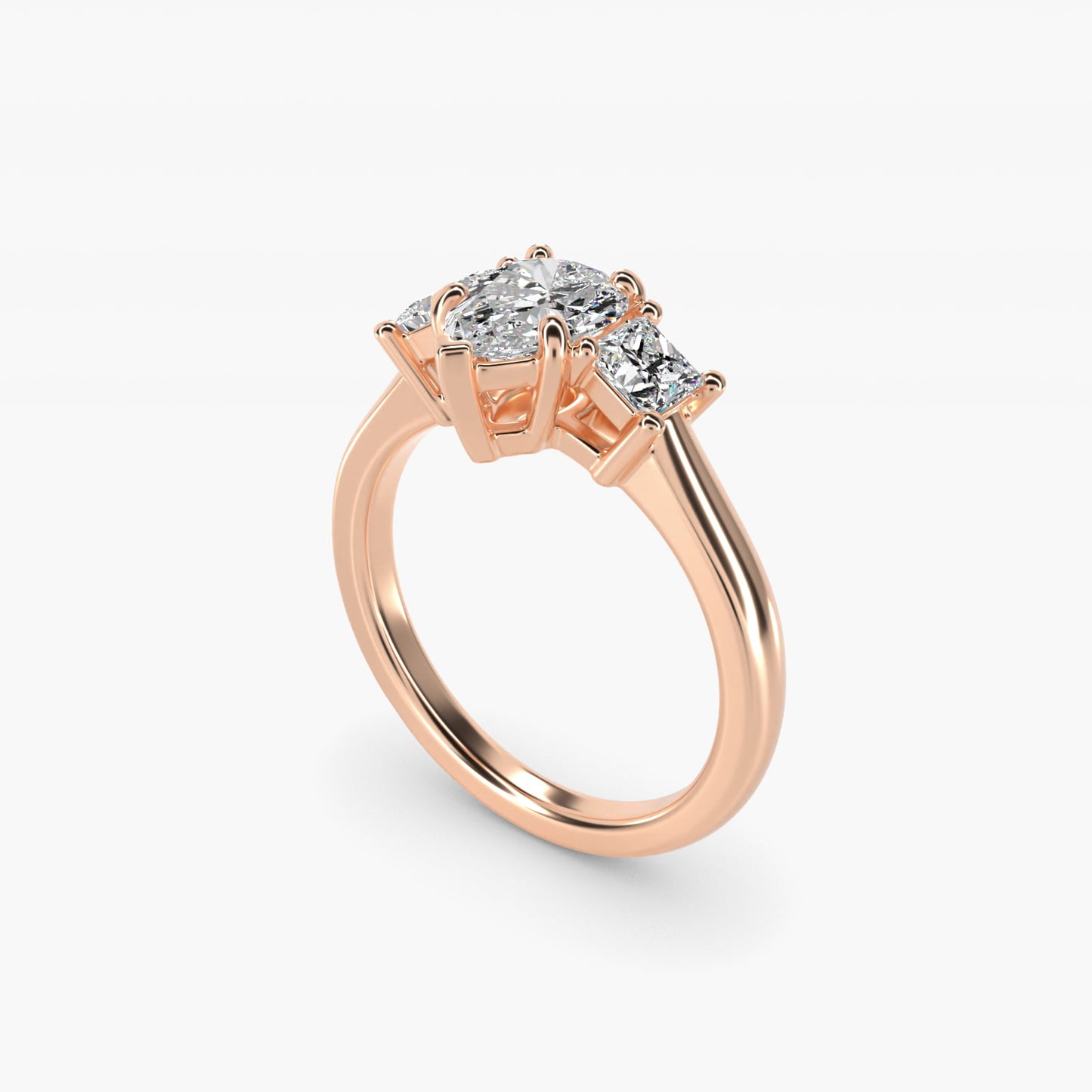 The Gallery Collection™ Princess-Cut Three-Stone Diamond Engagement Ring in 14k Rose Gold (3/8 ct. tw.) - Pear Center