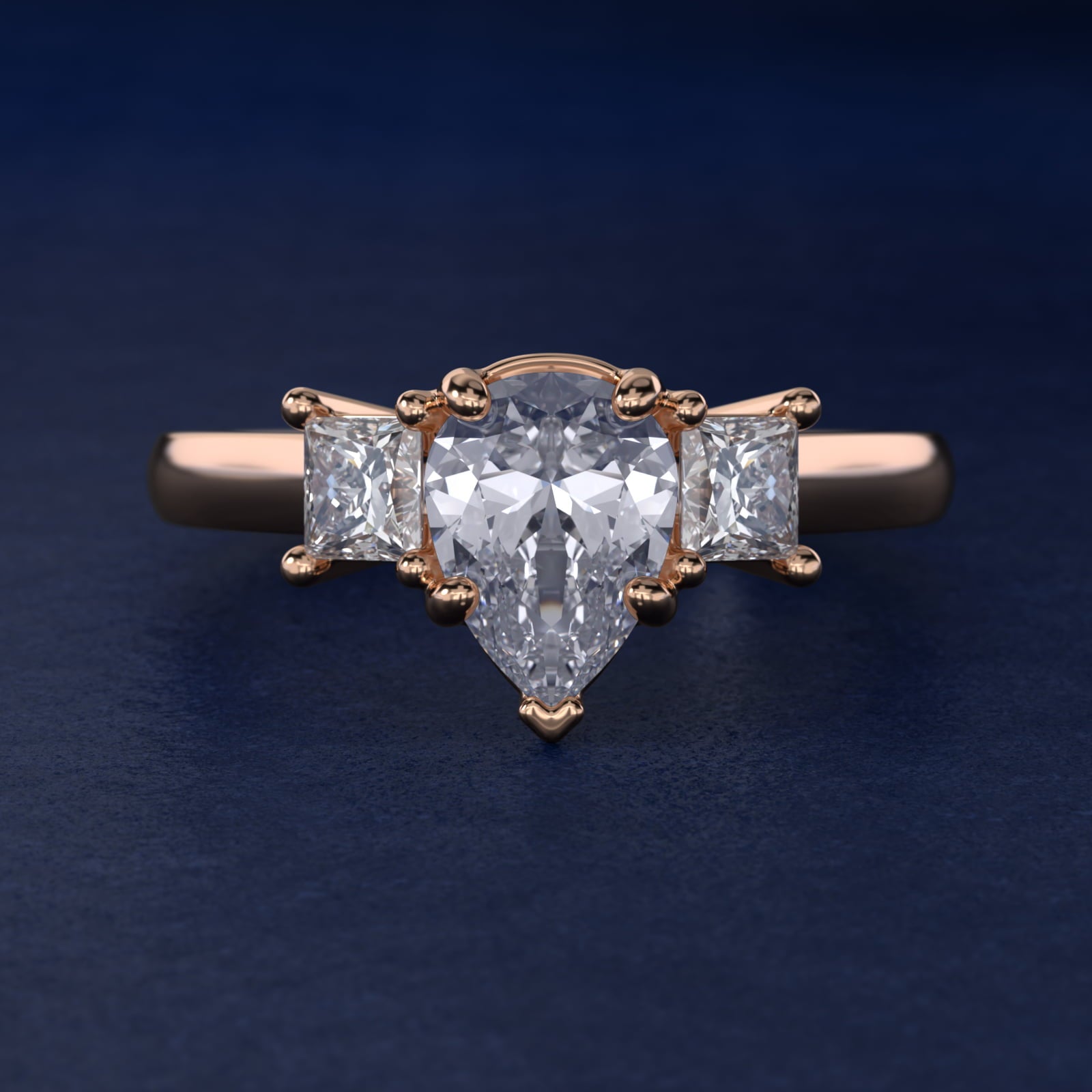 The Gallery Collection™ Princess-Cut Three-Stone Diamond Engagement Ring in 14k Rose Gold (3/8 ct. tw.) - Pear Center