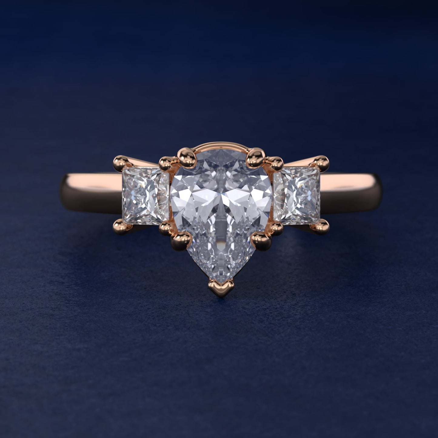 The Gallery Collectionª Princess-Cut Three-Stone Diamond Engagement Ring in 18k Rose Gold (3/8 ct. tw.) - Pear Center
