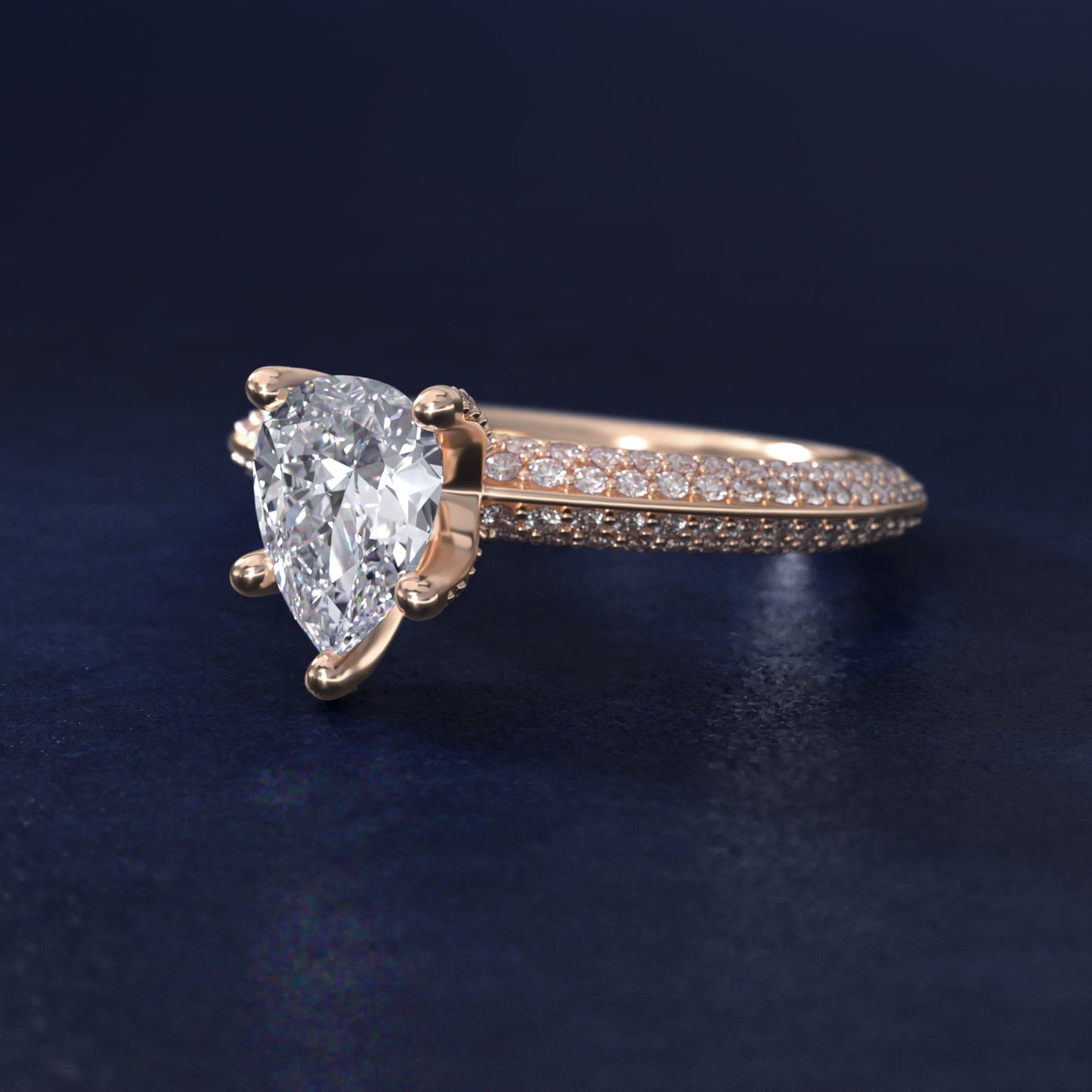The Gallery Collection™ Knife Edge MicropavŽ Diamond Engagement Ring in 14k Rose Gold (3/8 ct. tw.) - Pear Center