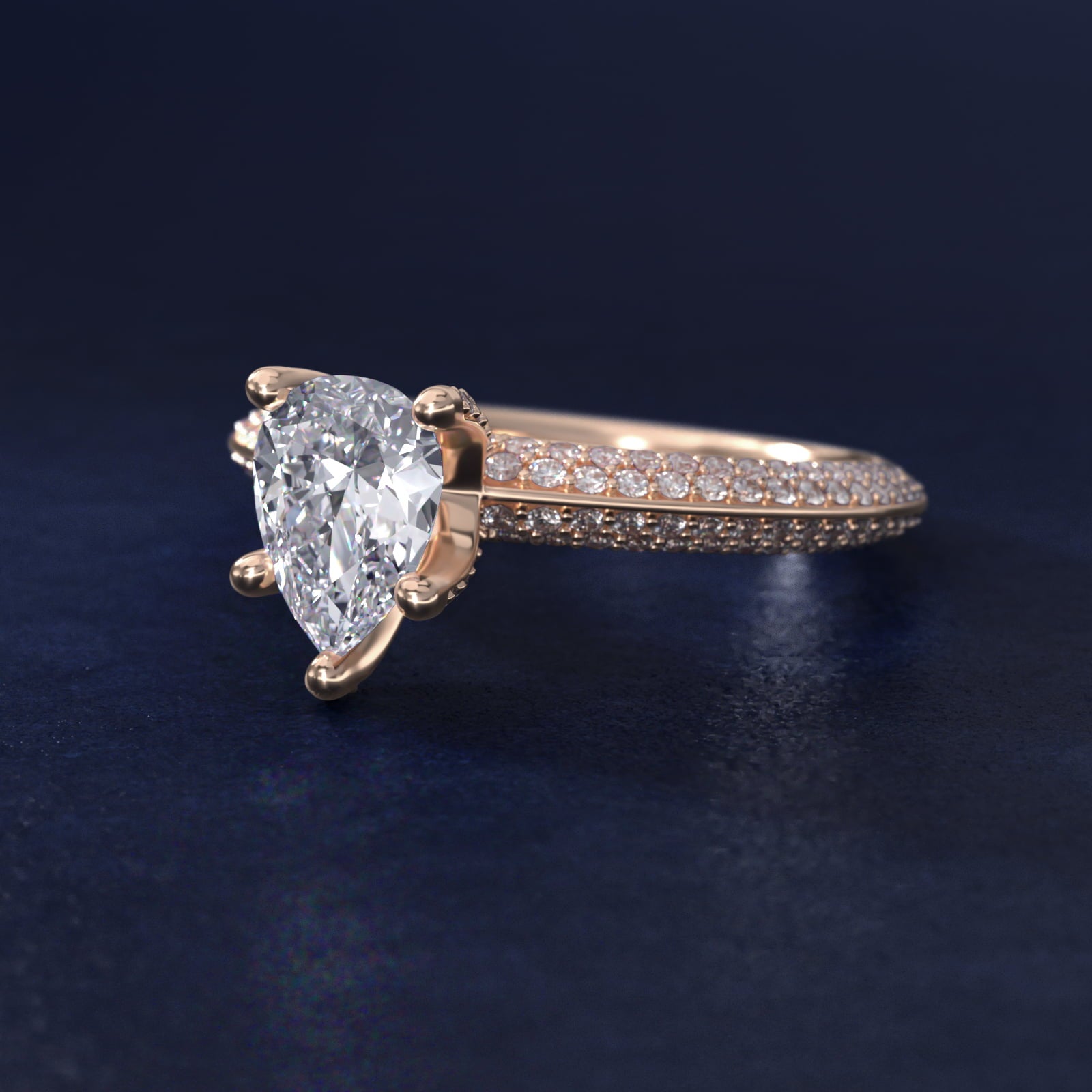 The Gallery Collection™ Knife Edge MicropavŽ Diamond Engagement Ring in 14k Rose Gold (3/8 ct. tw.) - Pear Center