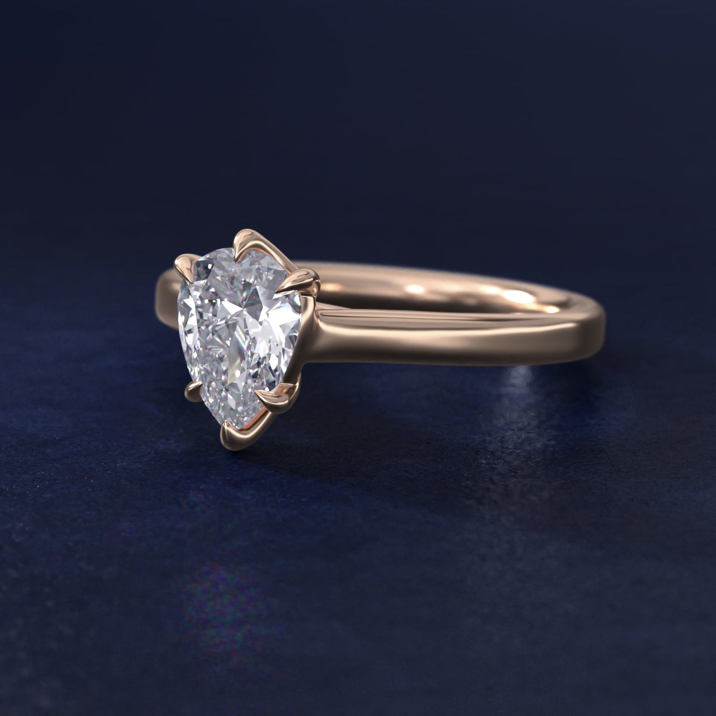 The Gallery Collection Six-Prong Trellis Solitaire Diamond Engagement Ring in 18k Rose Gold - Pear Center