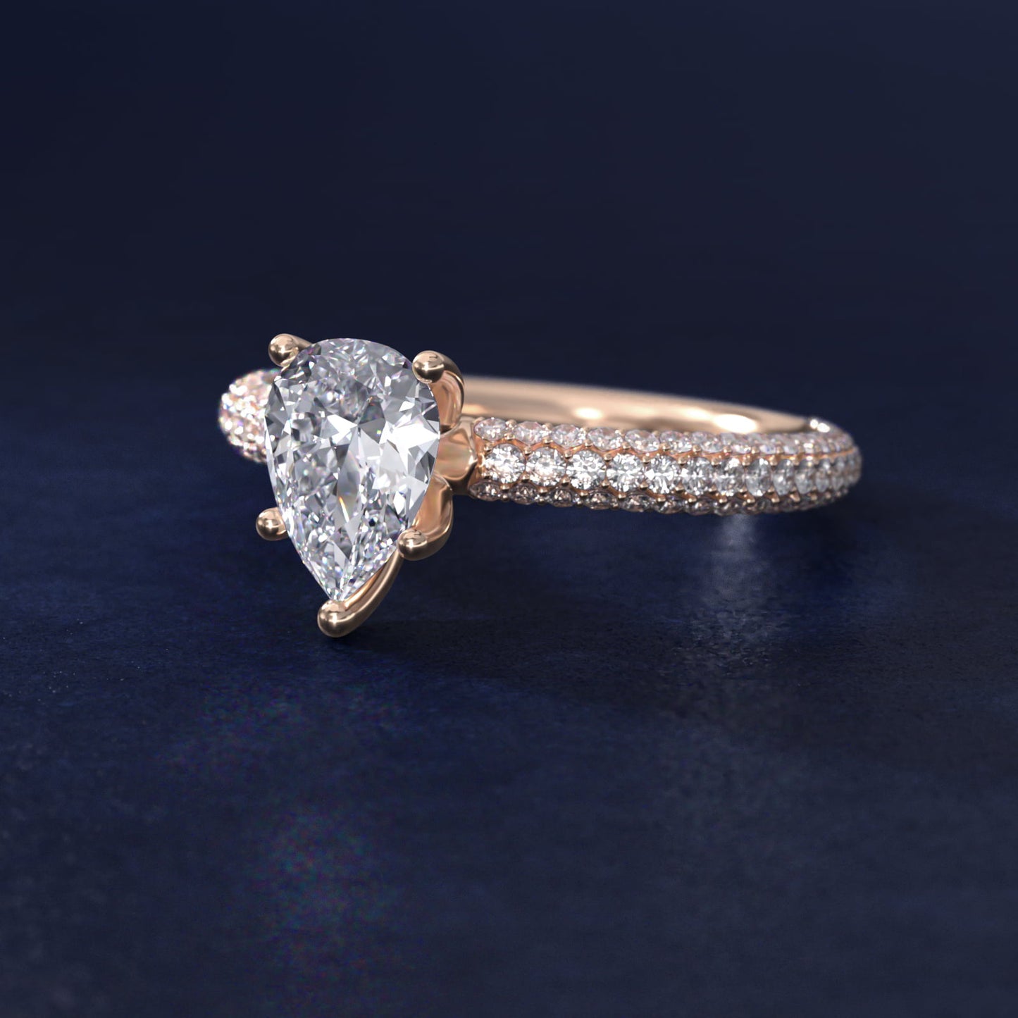 The Gallery Collection™ Rolled MicropavŽ Diamond Engagement Ring in 14k Rose Gold (3/8 ct. tw.) - Pear Center
