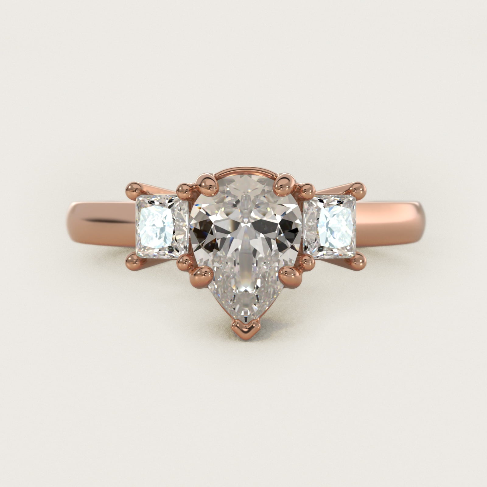 The Gallery Collectionª Princess-Cut Three-Stone Diamond Engagement Ring in 18k Rose Gold (3/8 ct. tw.) - Pear Center