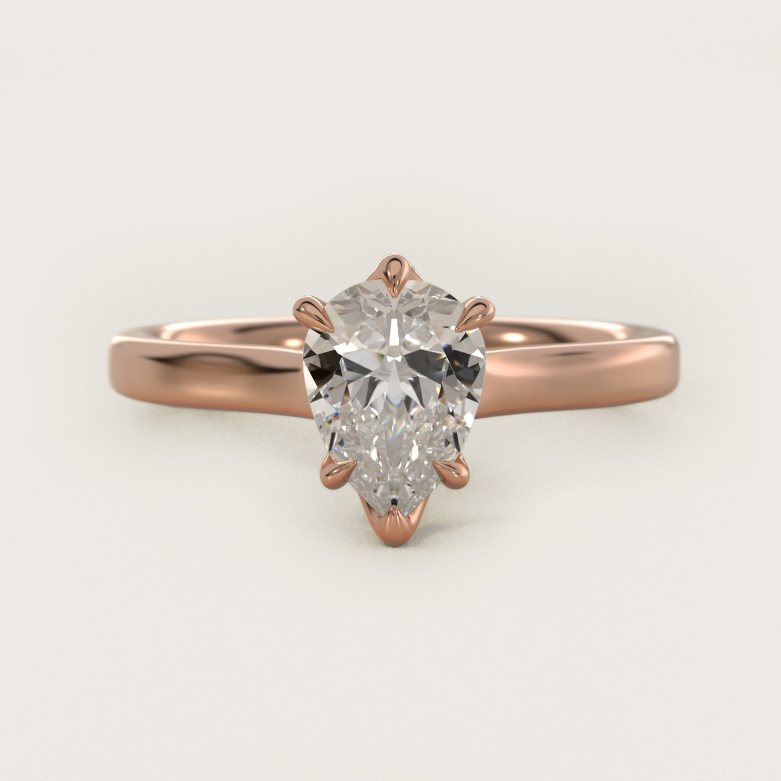 The Gallery Collection Six-Prong Trellis Solitaire Diamond Engagement Ring in 18k Rose Gold - Pear Center