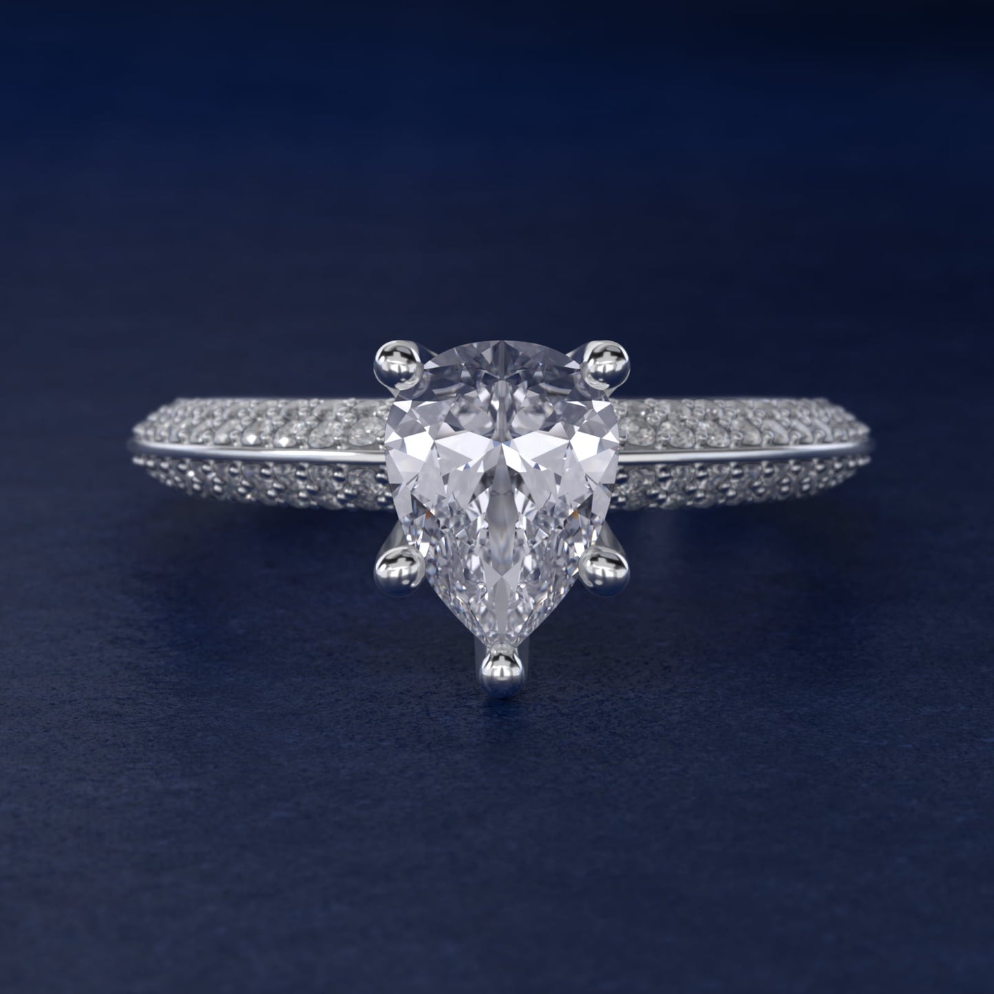 The Gallery Collection™ Knife Edge MicropavŽ Diamond Engagement Ring in 14k White Gold (3/8 ct. tw.) - Pear Center