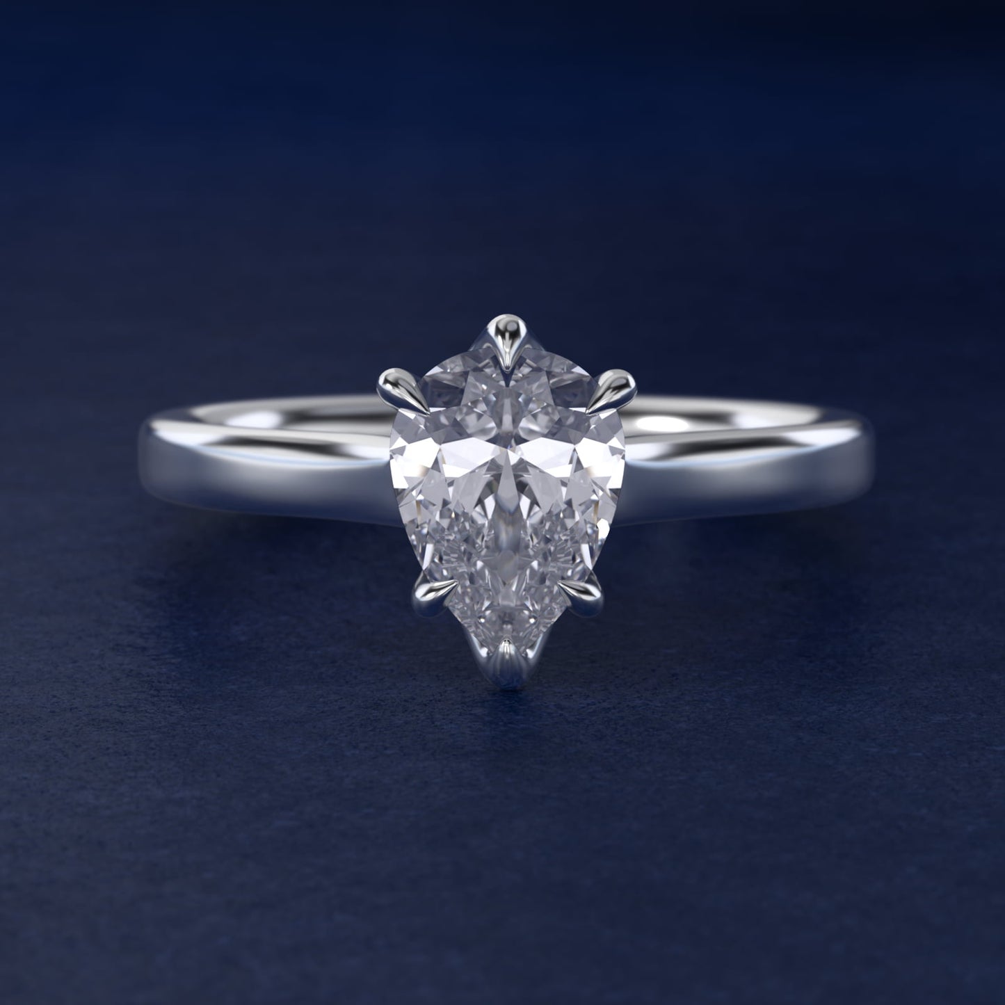 The Gallery Collection Six-Prong Trellis Solitaire Diamond Engagement Ring in 18k White Gold - Pear Center
