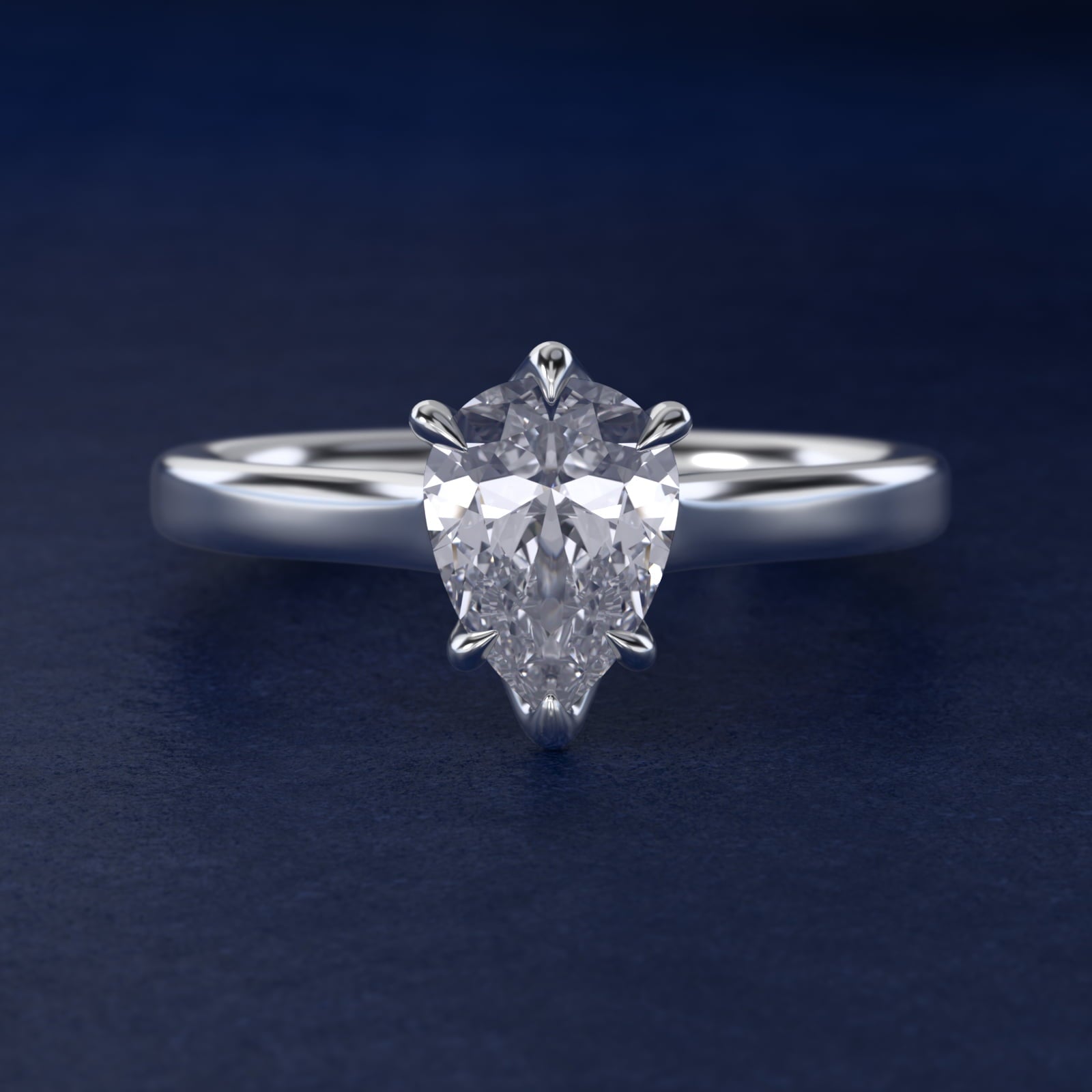 The Gallery Collection Six-Prong Trellis Solitaire Diamond Engagement Ring in 18k White Gold - Pear Center