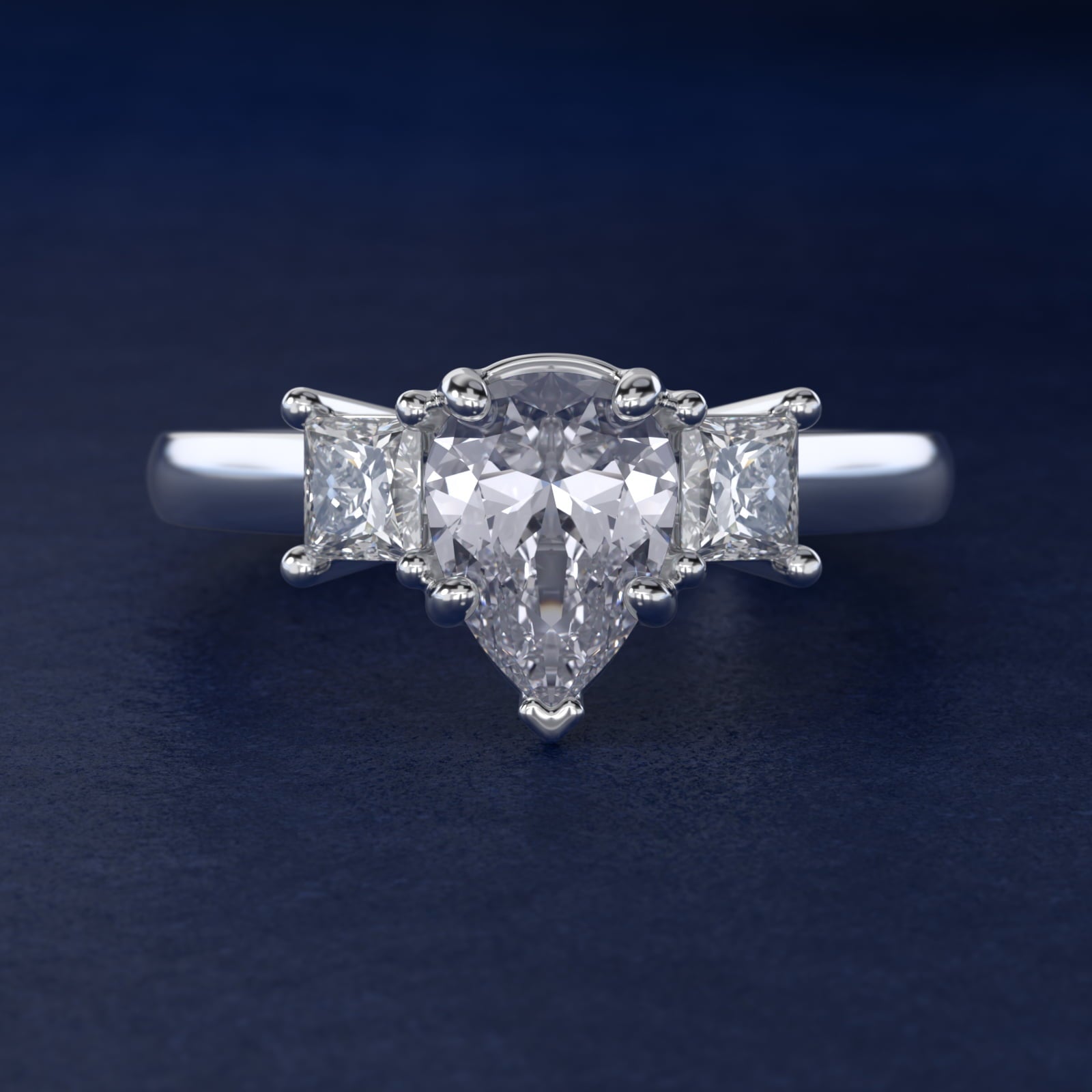 The Gallery Collection™ Princess-Cut Three-Stone Diamond Engagement Ring in 14k White Gold (3/8 ct. tw.) - Pear Center